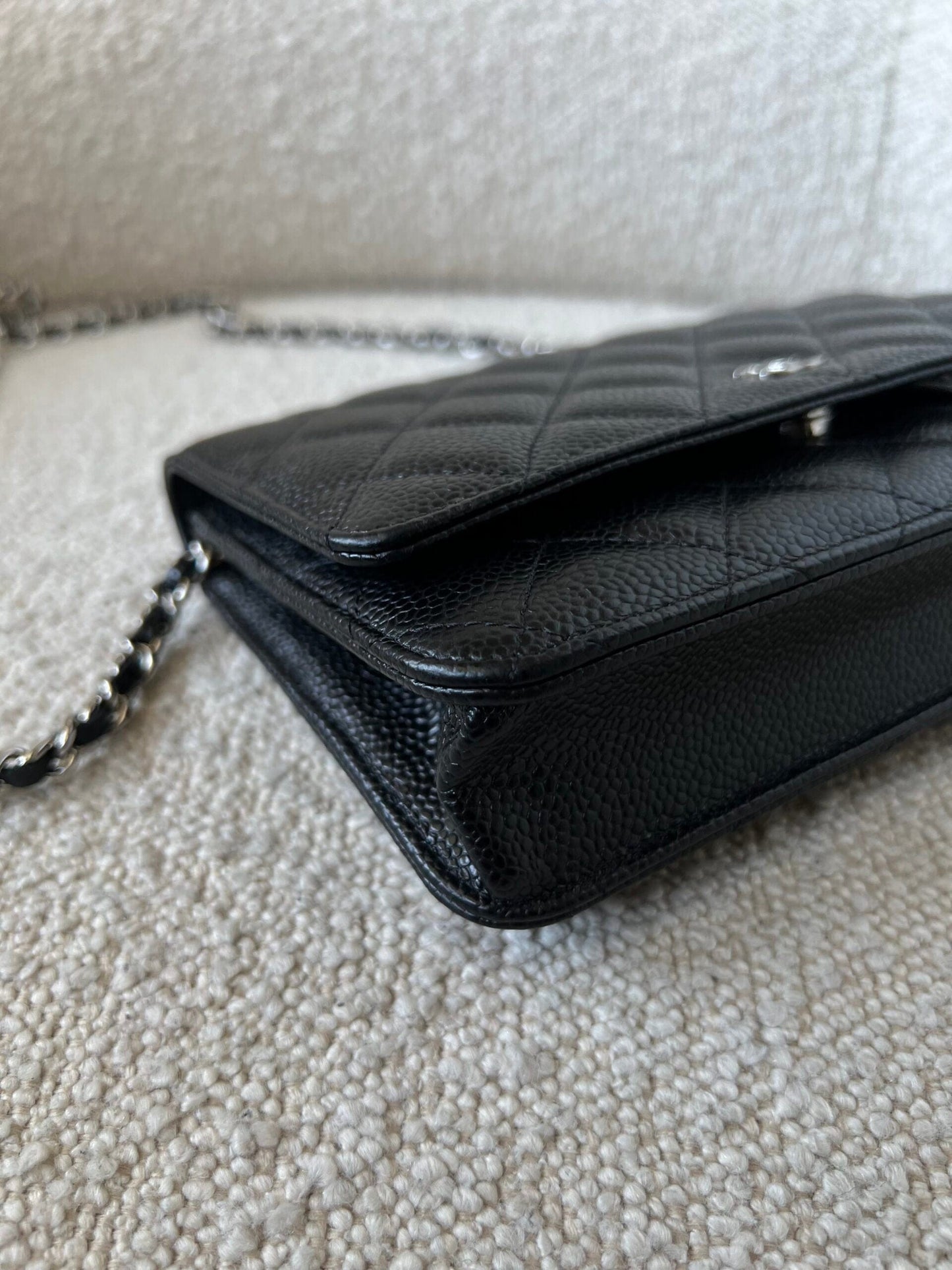 Chanel Black Caviar Quilted Wallet On Chain Silver Hardware (WOC)
