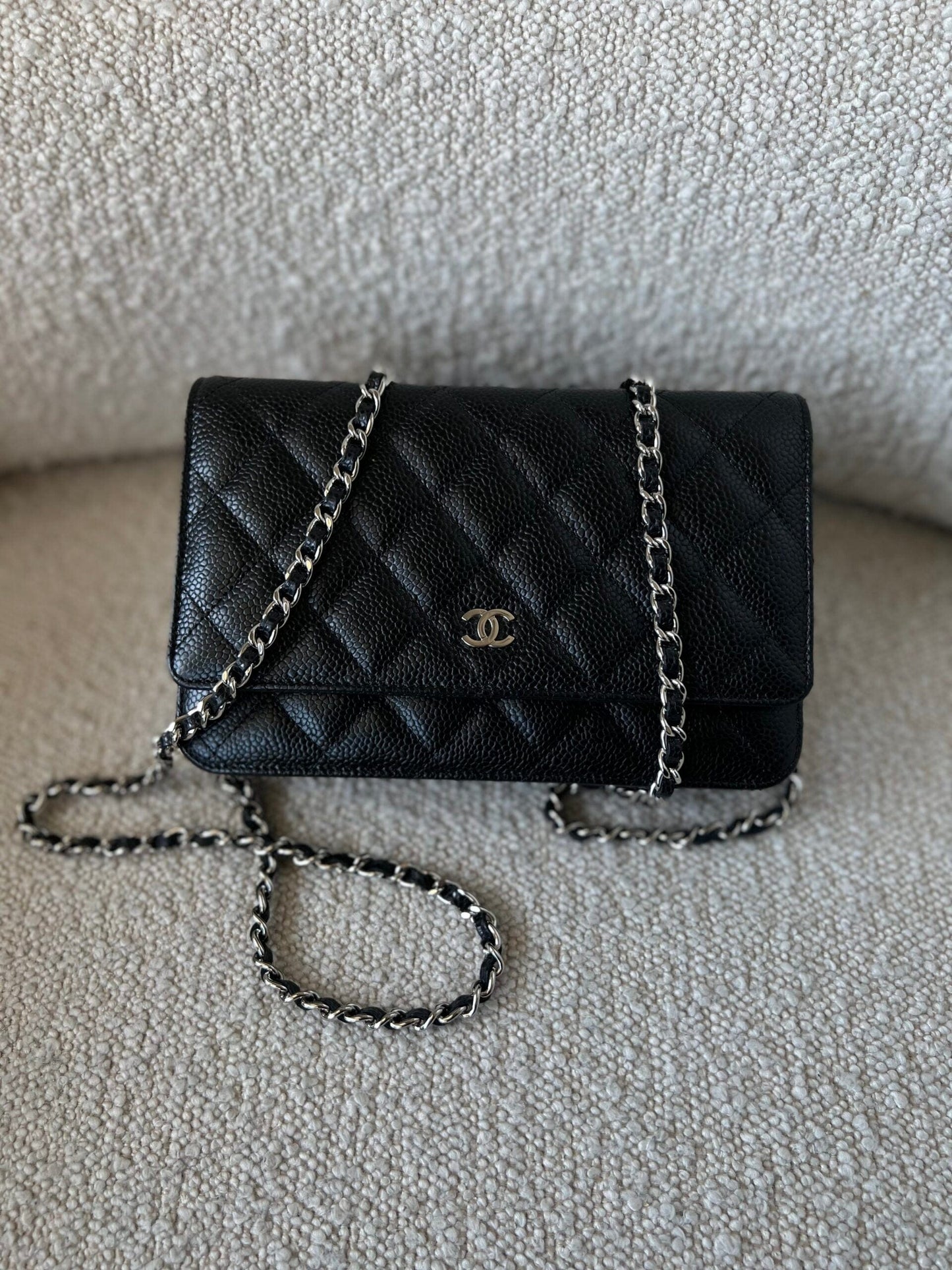 Chanel Black Caviar Quilted Wallet On Chain Silver Hardware (WOC)
