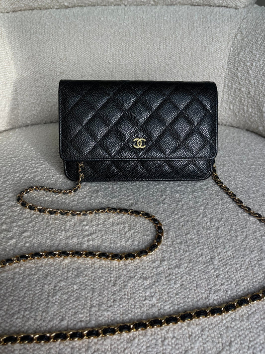 Chanel Black Caviar Quilted Wallet on Chain WOC GHW