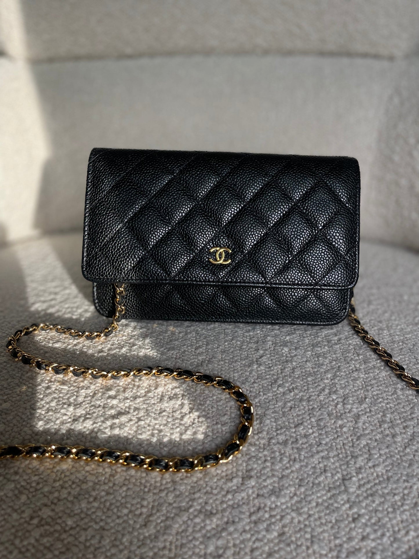 Chanel Black Caviar Quilted Wallet on Chain WOC GHW