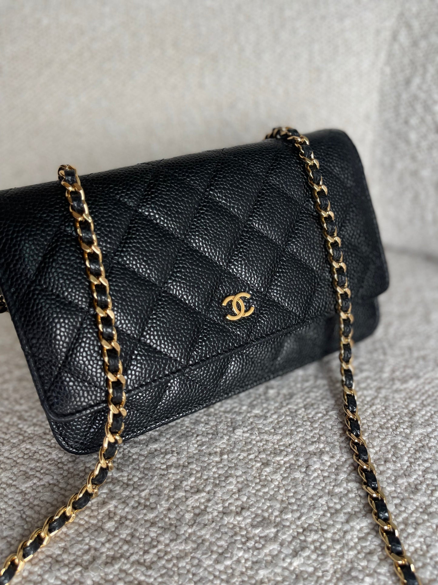Chanel Black Caviar Quilted Wallet on Chain WOC GHW