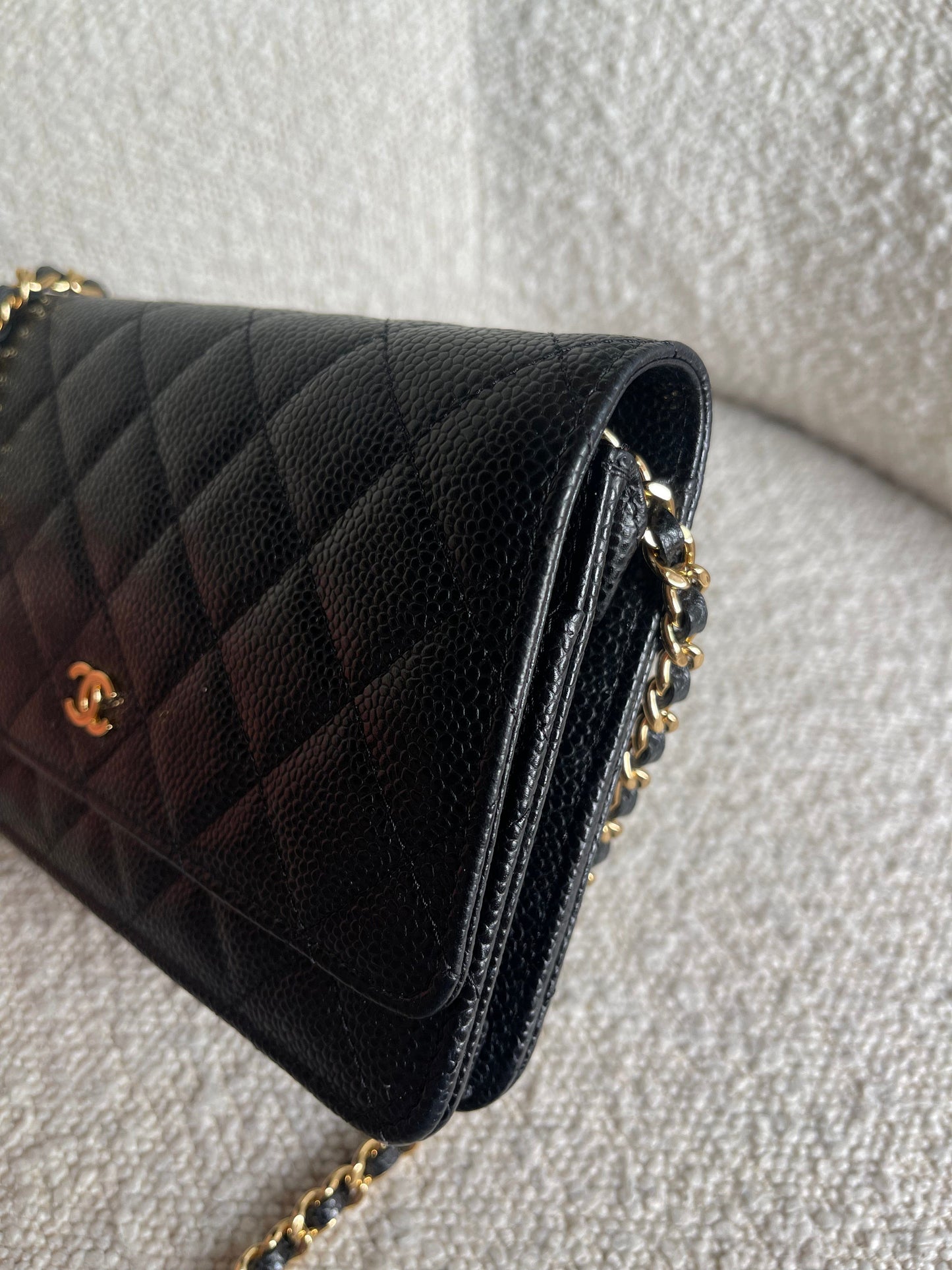 Chanel Black Caviar Quilted Wallet on Chain WOC GHW