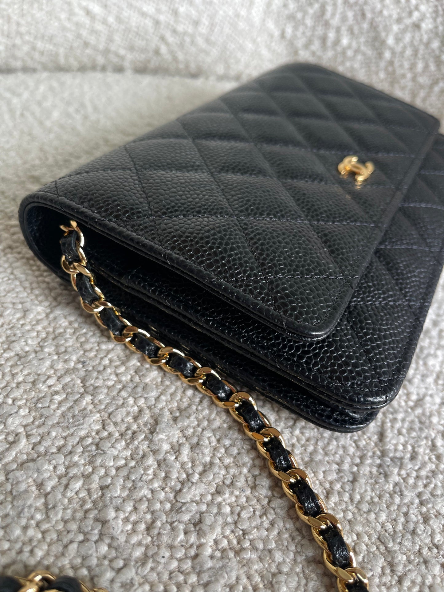 Chanel Black Caviar Quilted Wallet on Chain WOC GHW