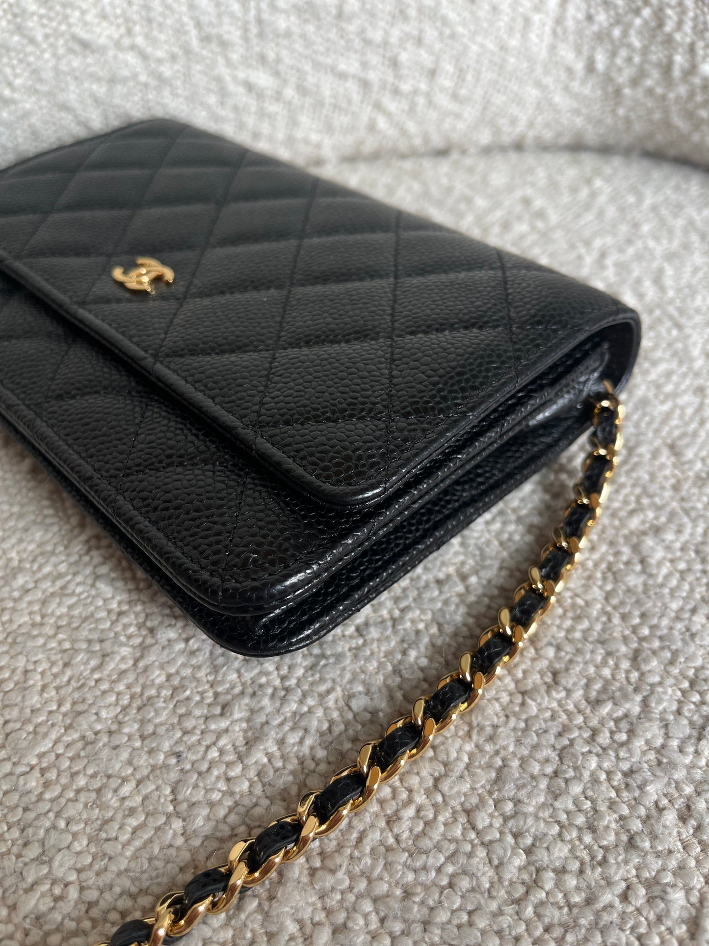 Chanel Black Caviar Quilted Wallet on Chain WOC GHW