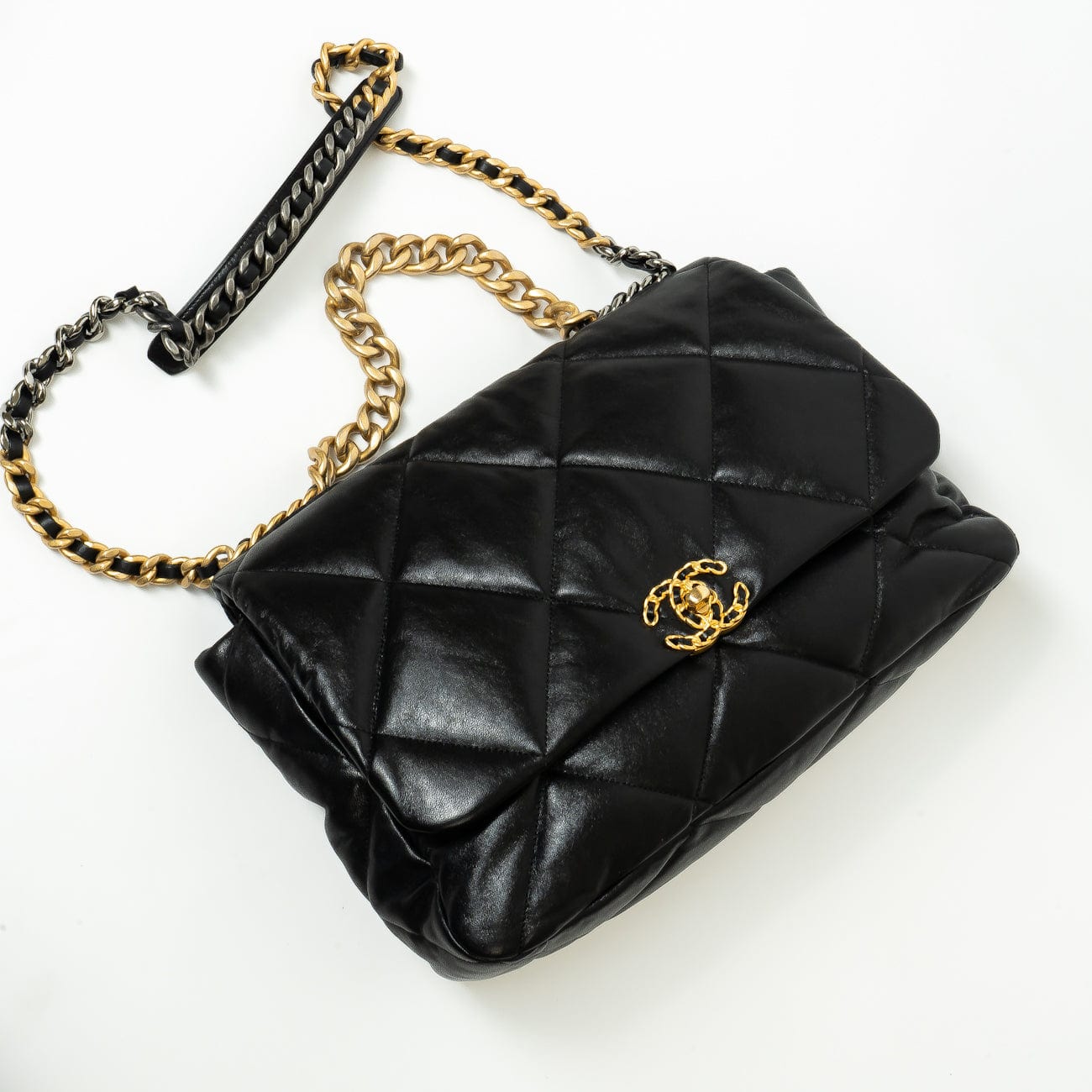 Chanel Black Goatskin Quilted Maxi 19 Flap