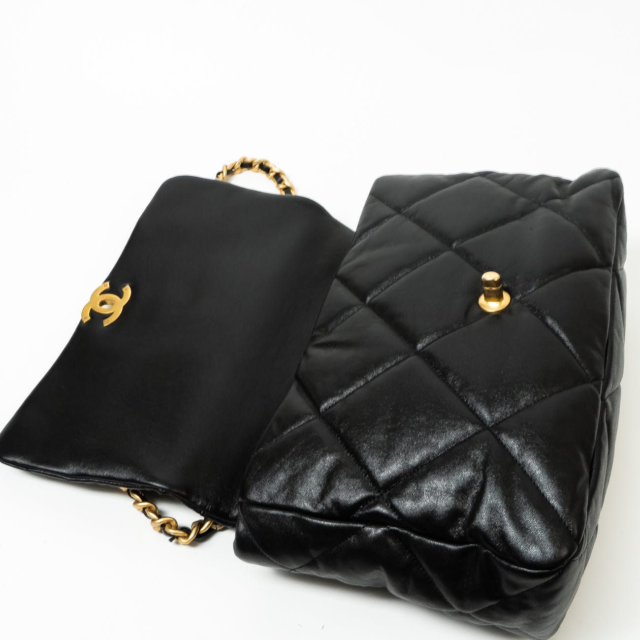 Chanel Black Goatskin Quilted Maxi 19 Flap