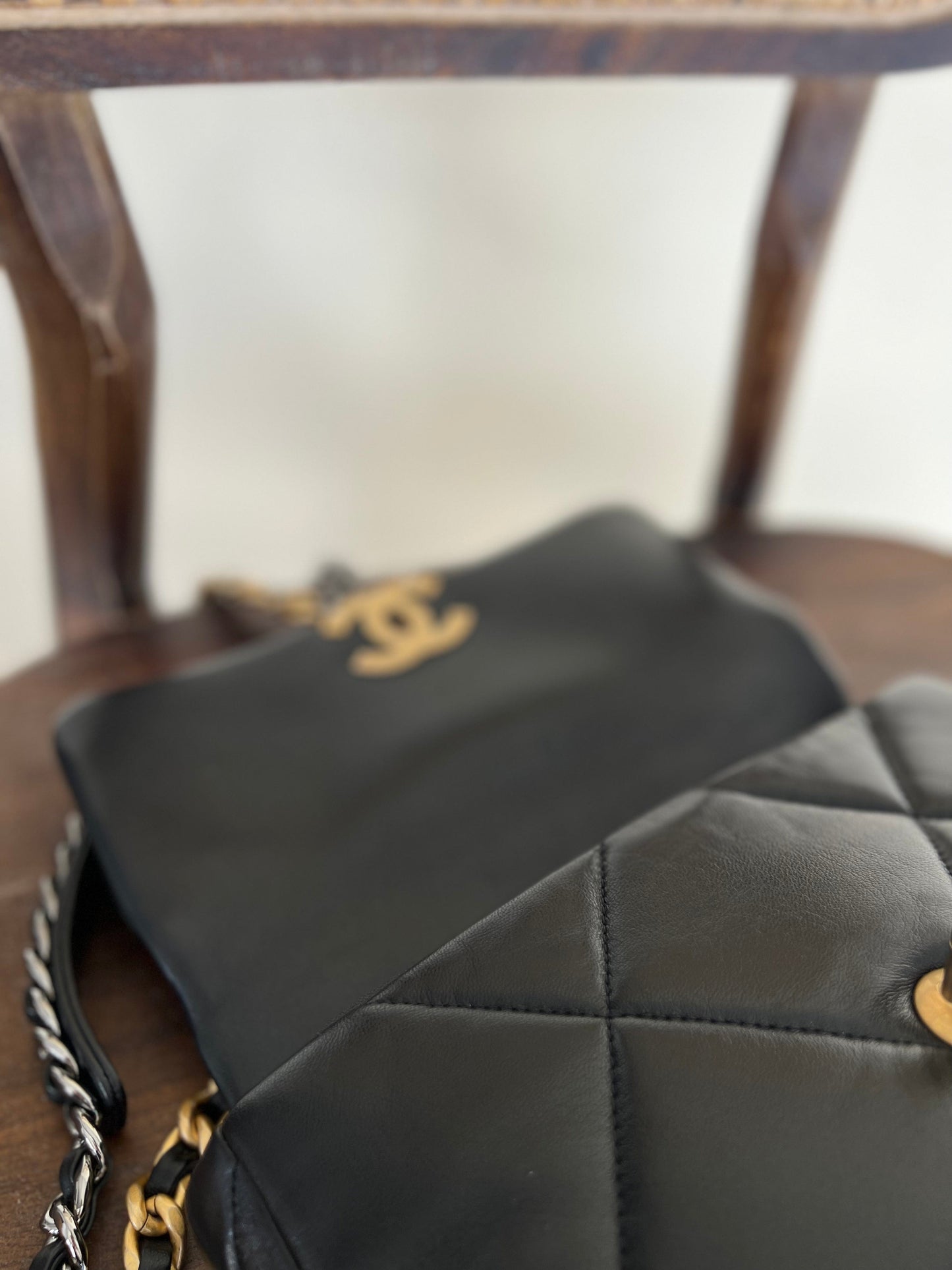 Chanel Black Lambskin Quilted 19 Flap Small Mixed Hardware