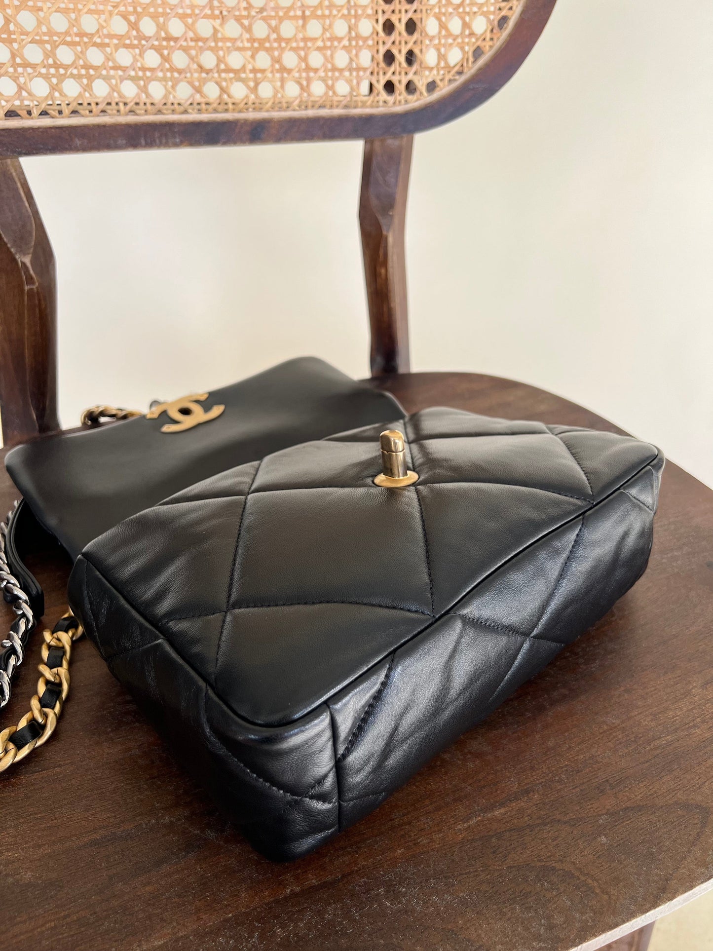 Chanel Black Lambskin Quilted 19 Flap Small Mixed Hardware