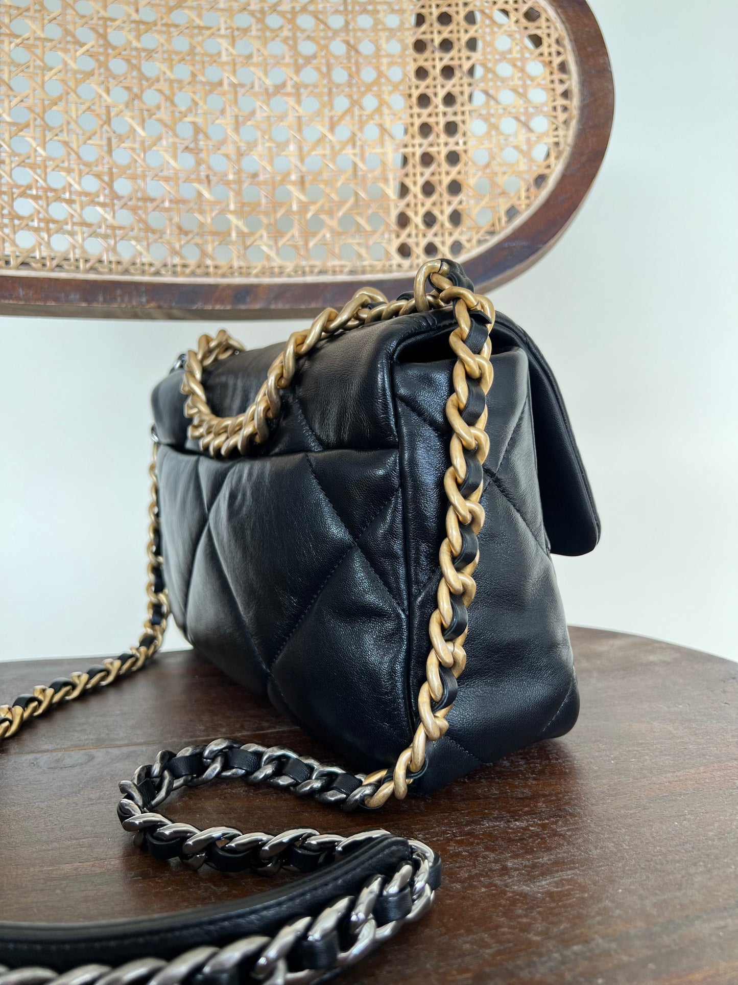 Chanel Black Lambskin Quilted 19 Flap Small Mixed Hardware