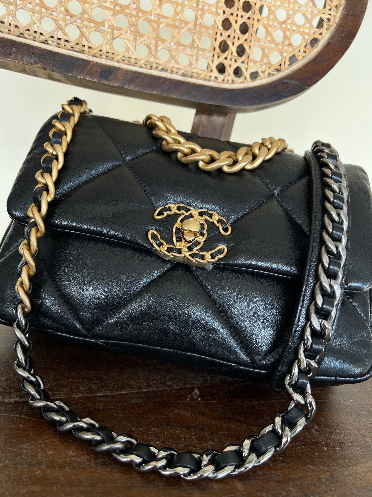 Chanel Black Lambskin Quilted 19 Flap Small Mixed Hardware