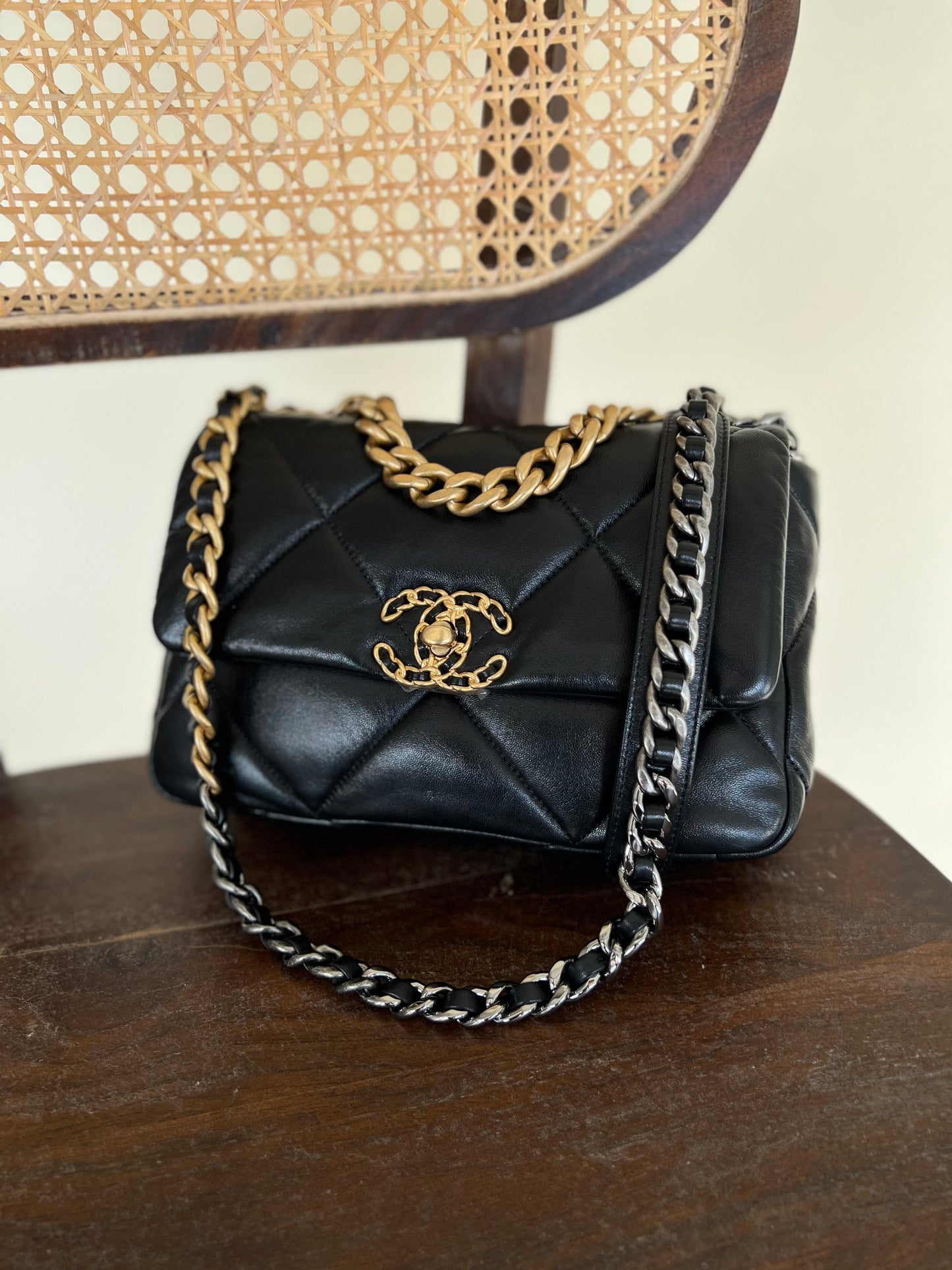Chanel Black Lambskin Quilted 19 Flap Small Mixed Hardware