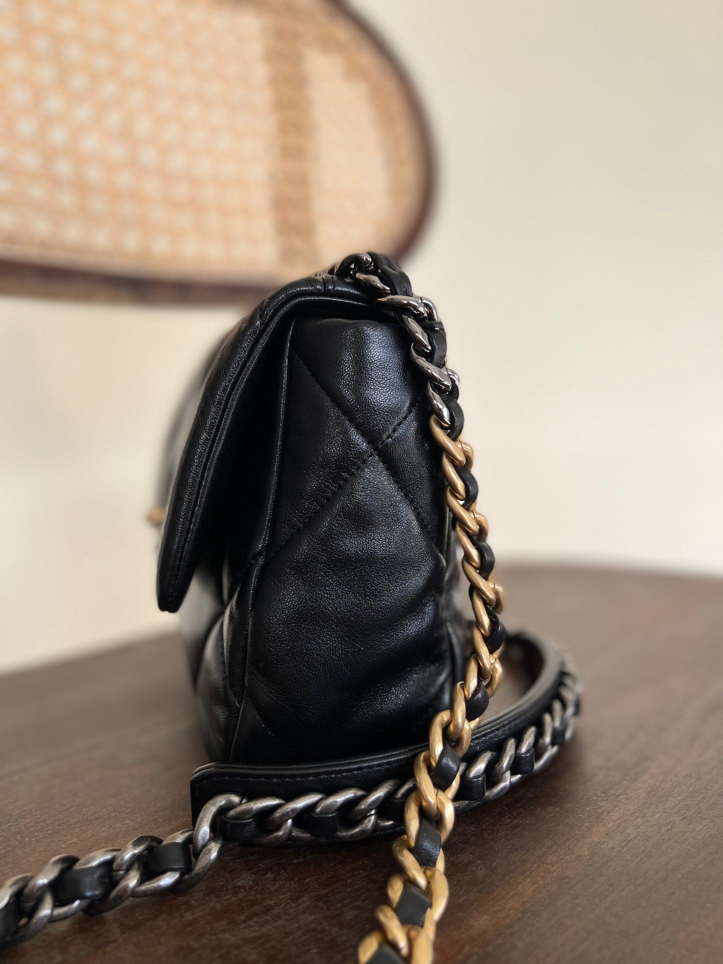 Chanel Black Lambskin Quilted 19 Flap Small Mixed Hardware