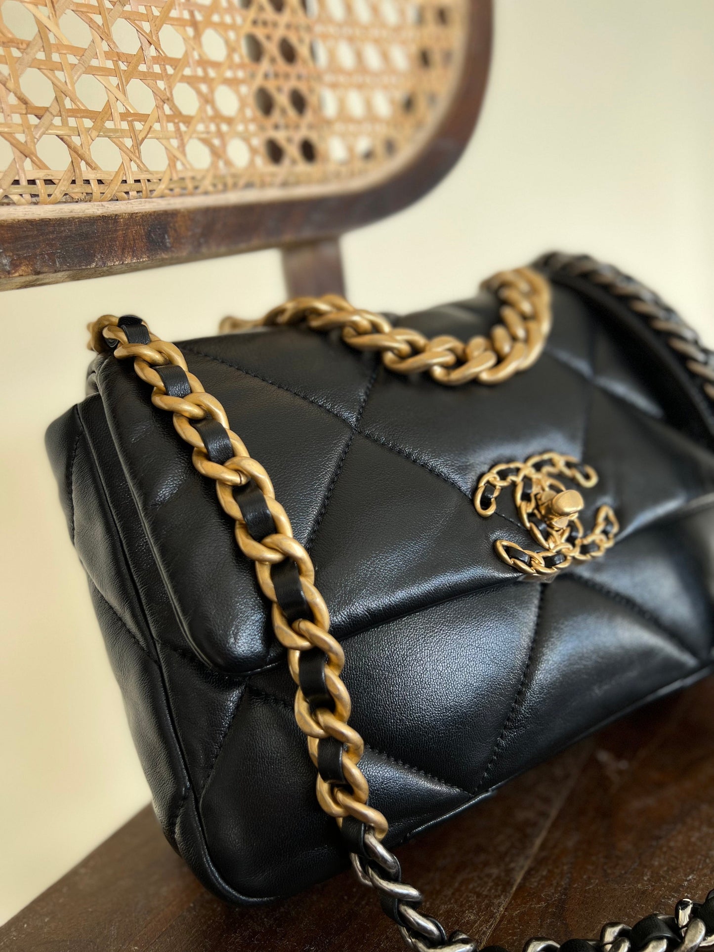 Chanel Black Lambskin Quilted 19 Flap Small Mixed Hardware