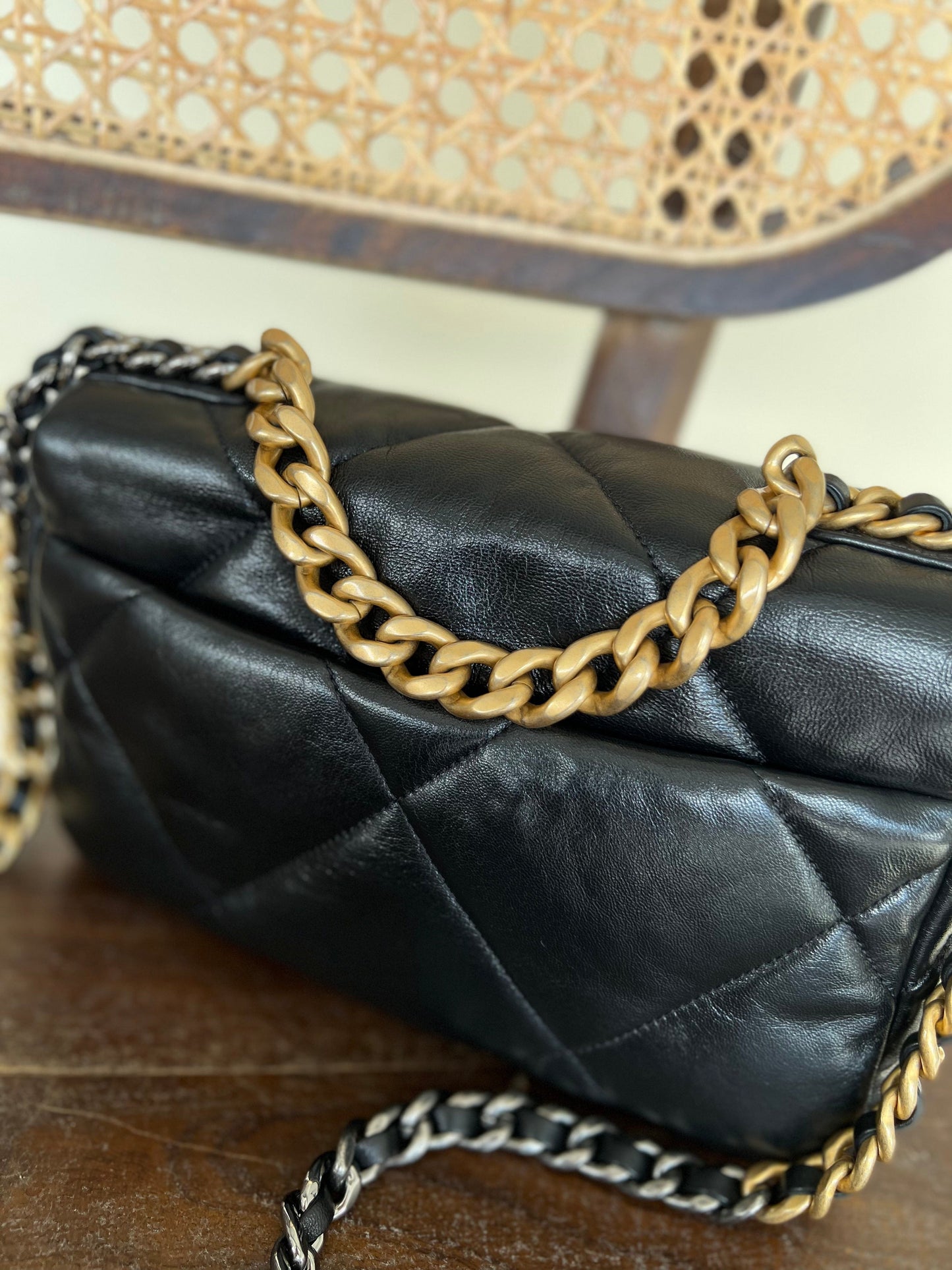 Chanel Black Lambskin Quilted 19 Flap Small Mixed Hardware