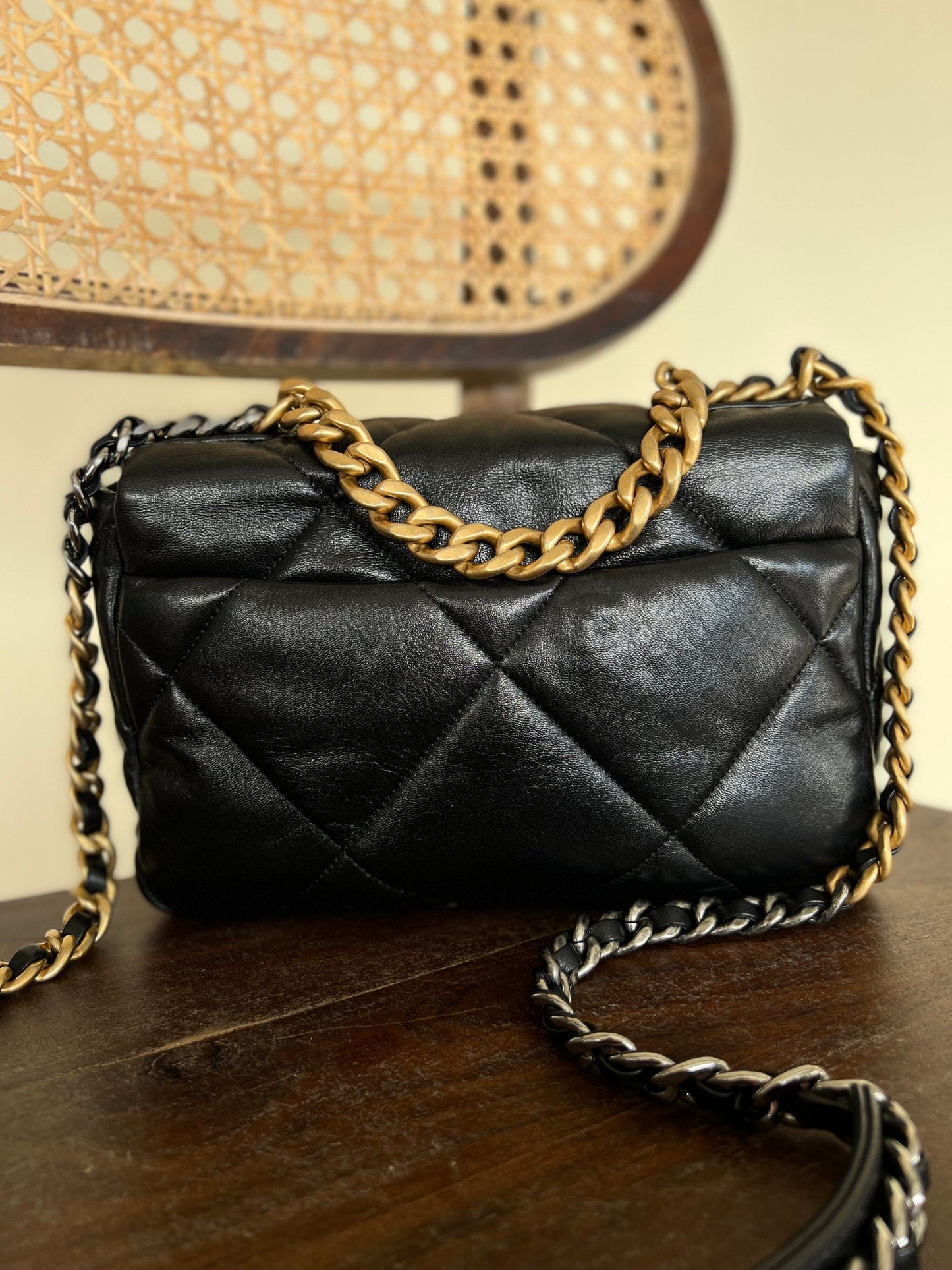Chanel Black Lambskin Quilted 19 Flap Small Mixed Hardware