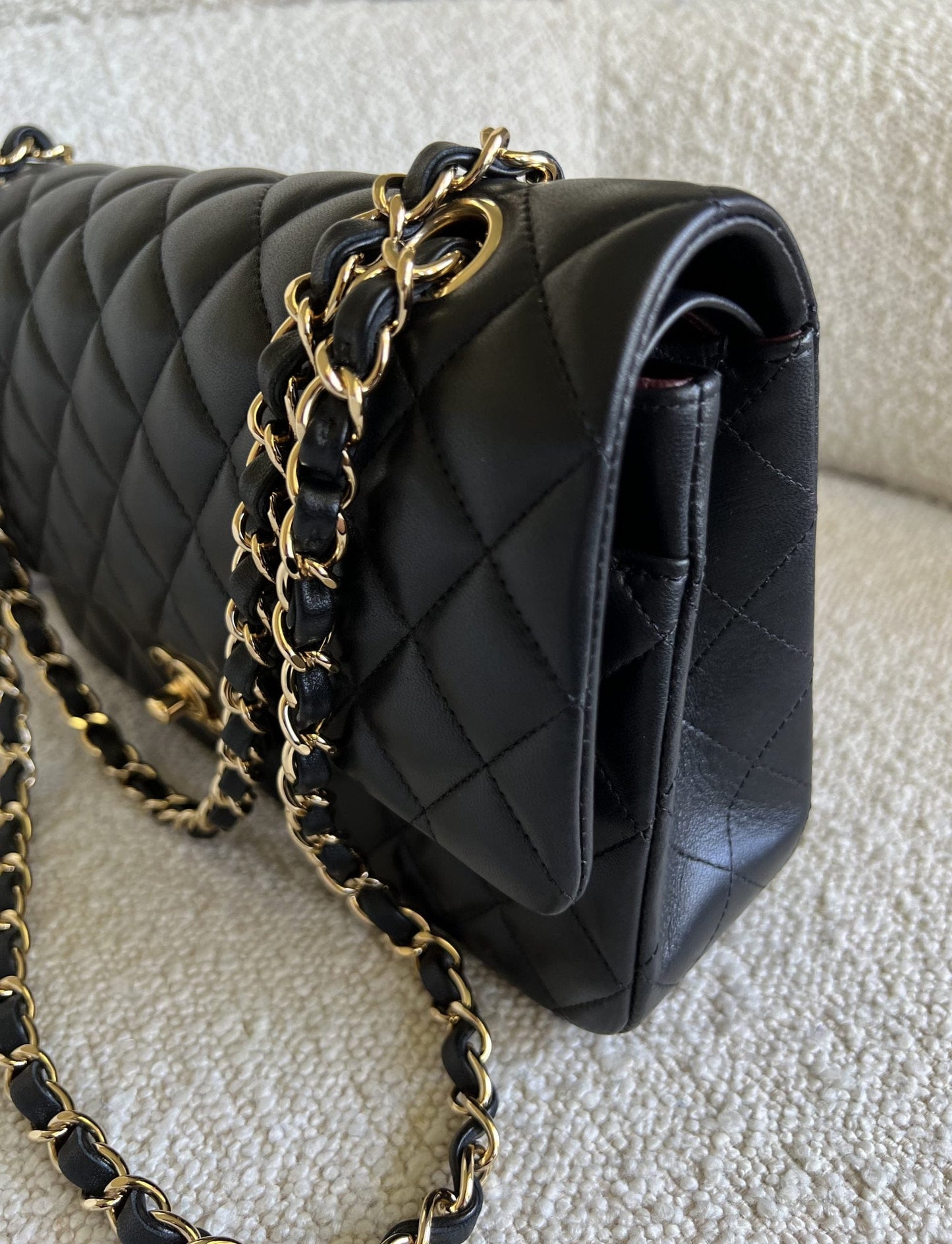 Chanel Black Lambskin Quilted Classic Flap Medium GHW