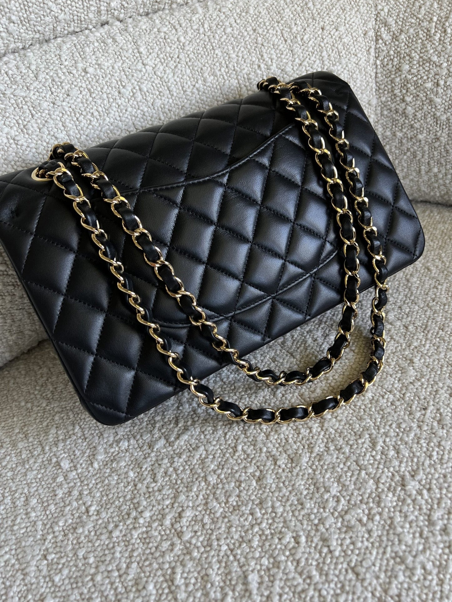 Chanel Black Lambskin Quilted Classic Flap Medium GHW