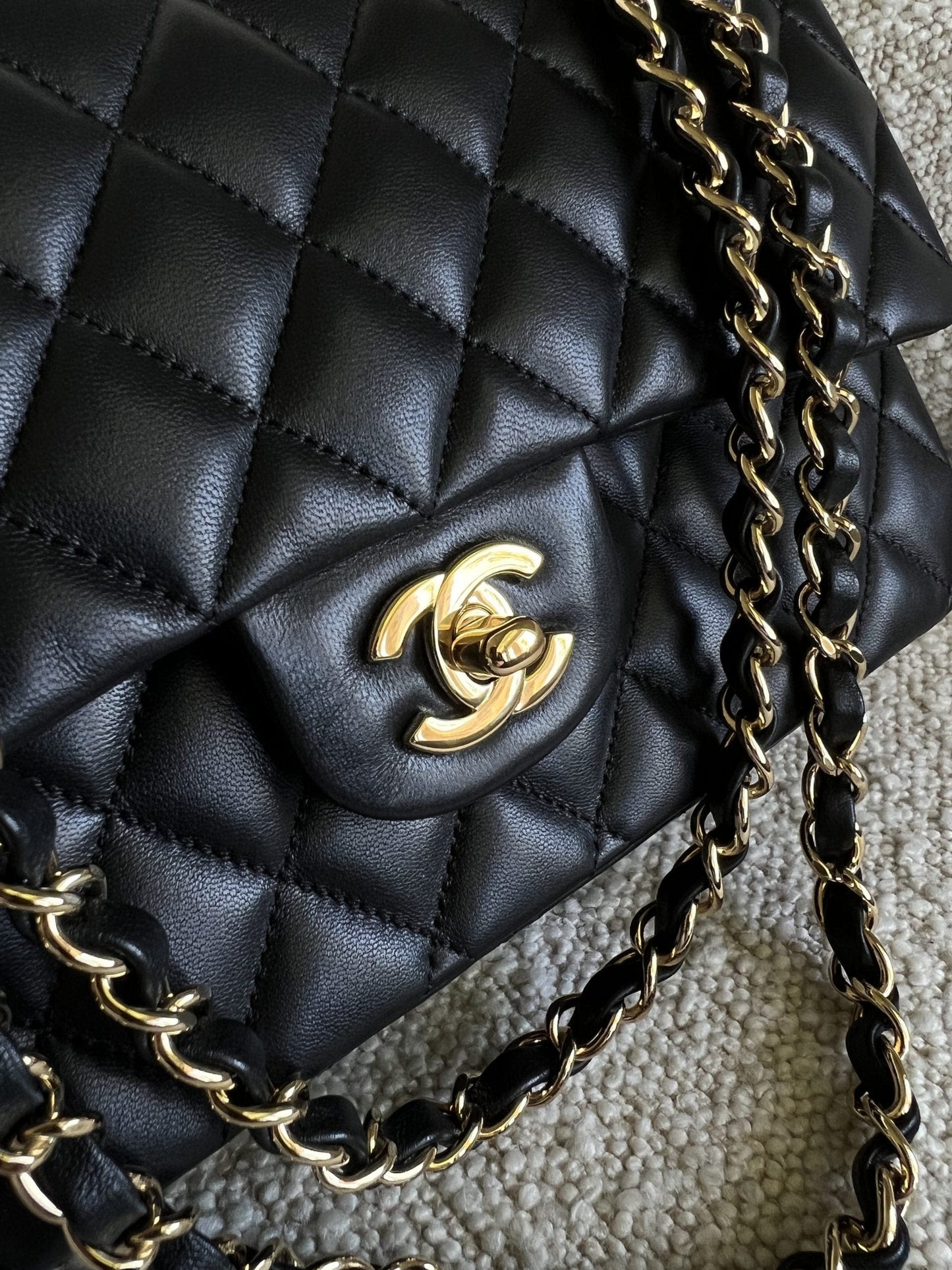 Chanel Black Lambskin Quilted Classic Flap Medium GHW
