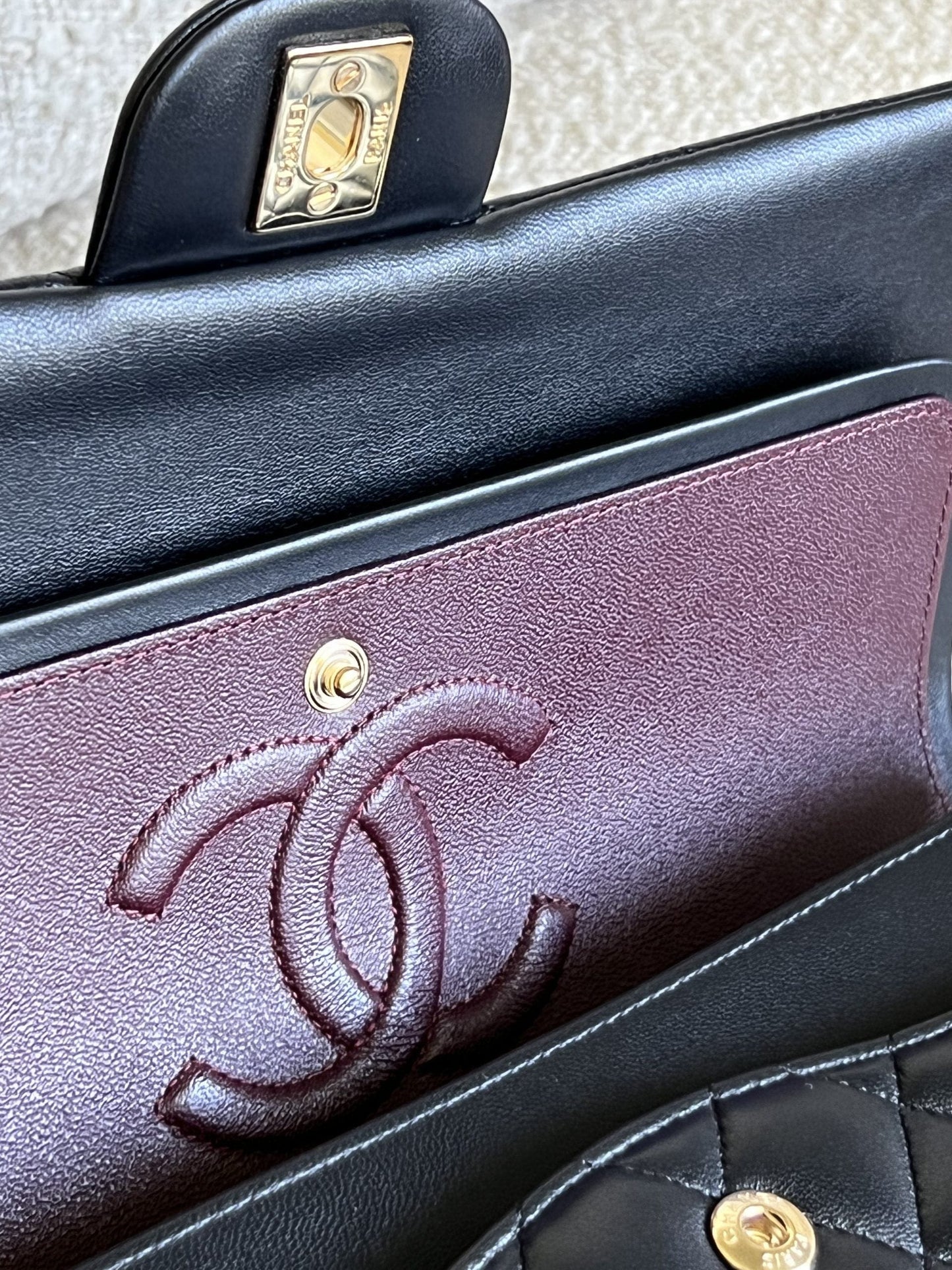 Chanel Black Lambskin Quilted Classic Flap Medium GHW