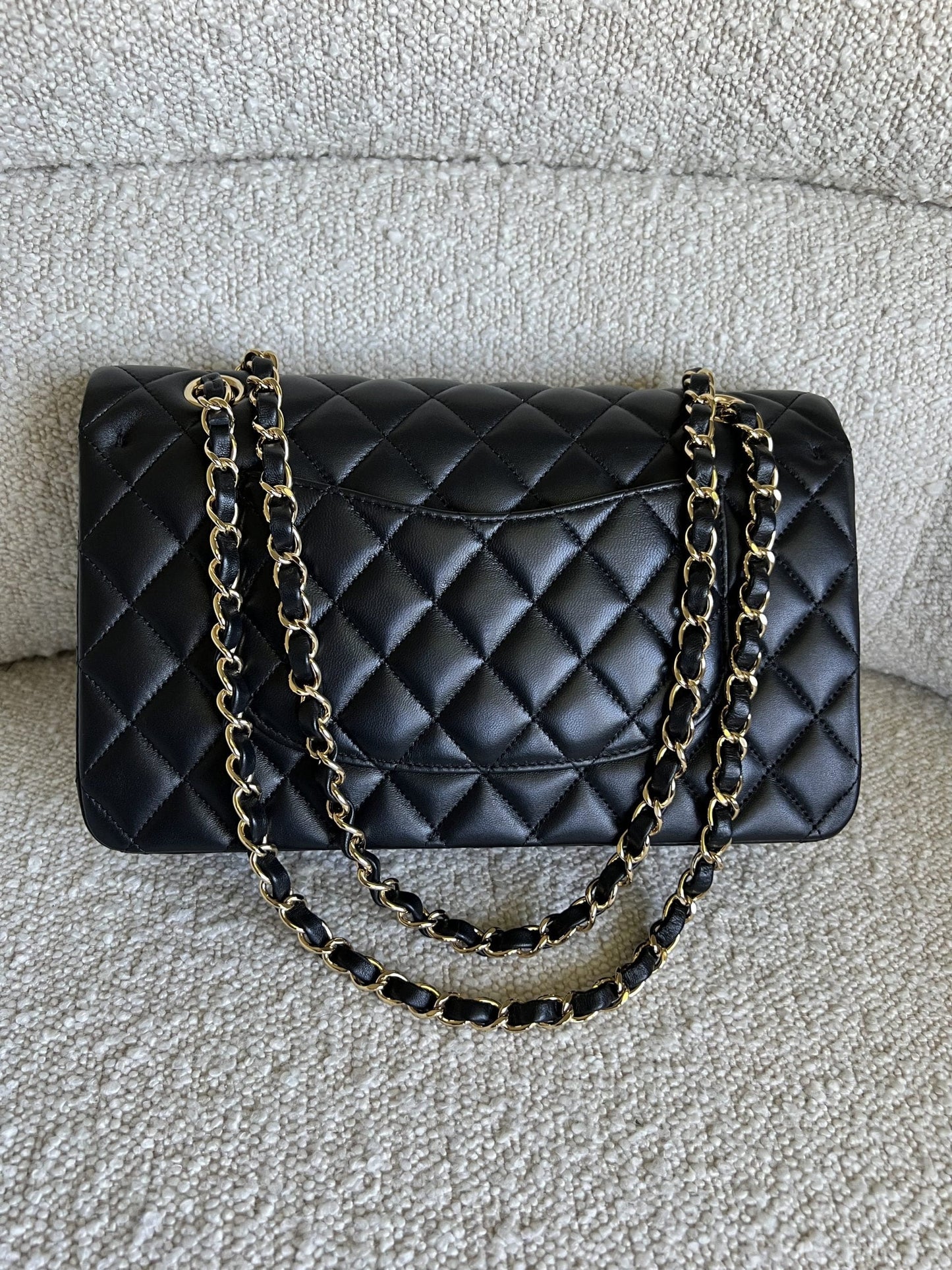 Chanel Black Lambskin Quilted Classic Flap Medium GHW
