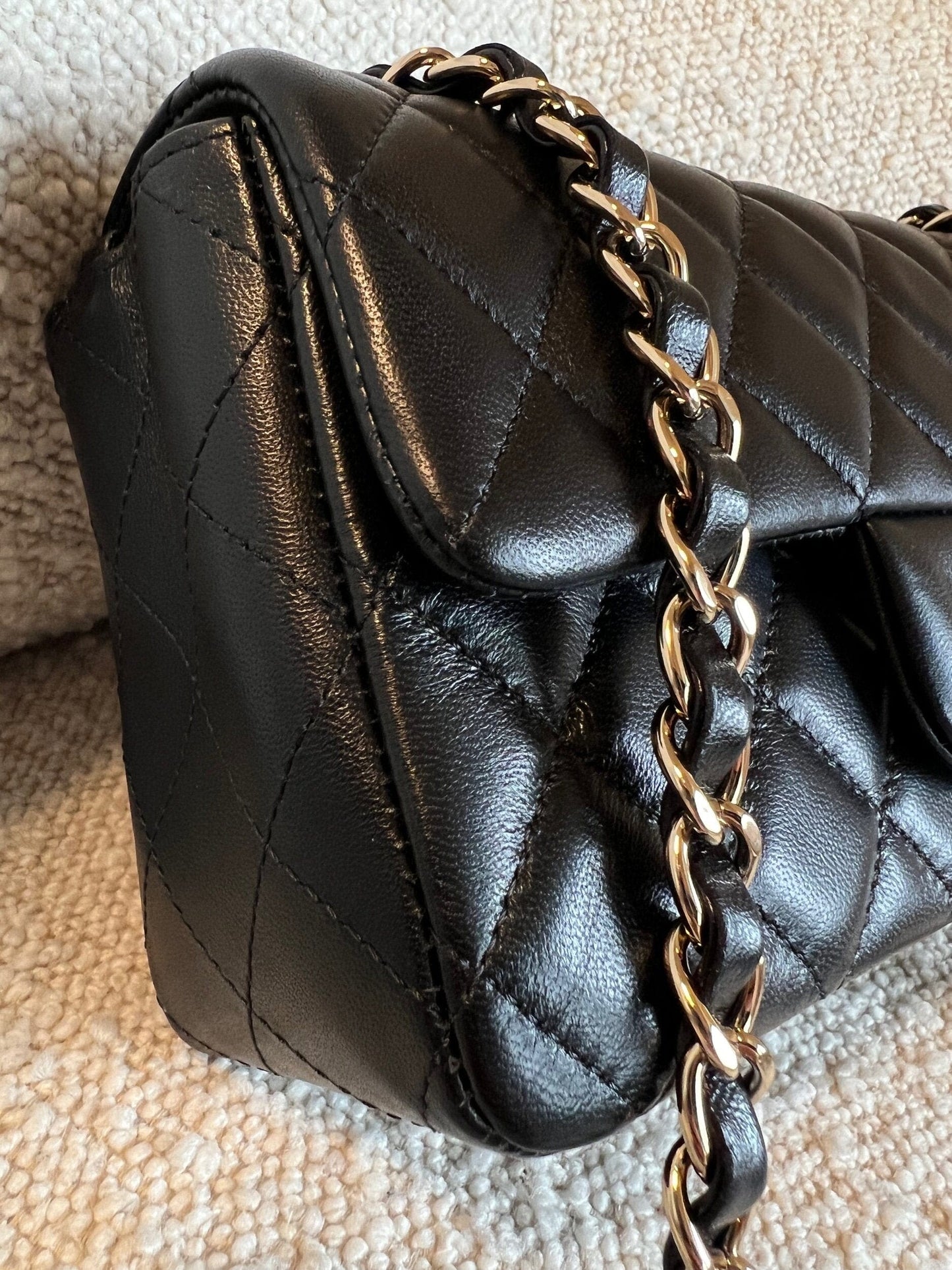 Chanel Black Mini Rectangular Lambskin Quilted Flap LGHW