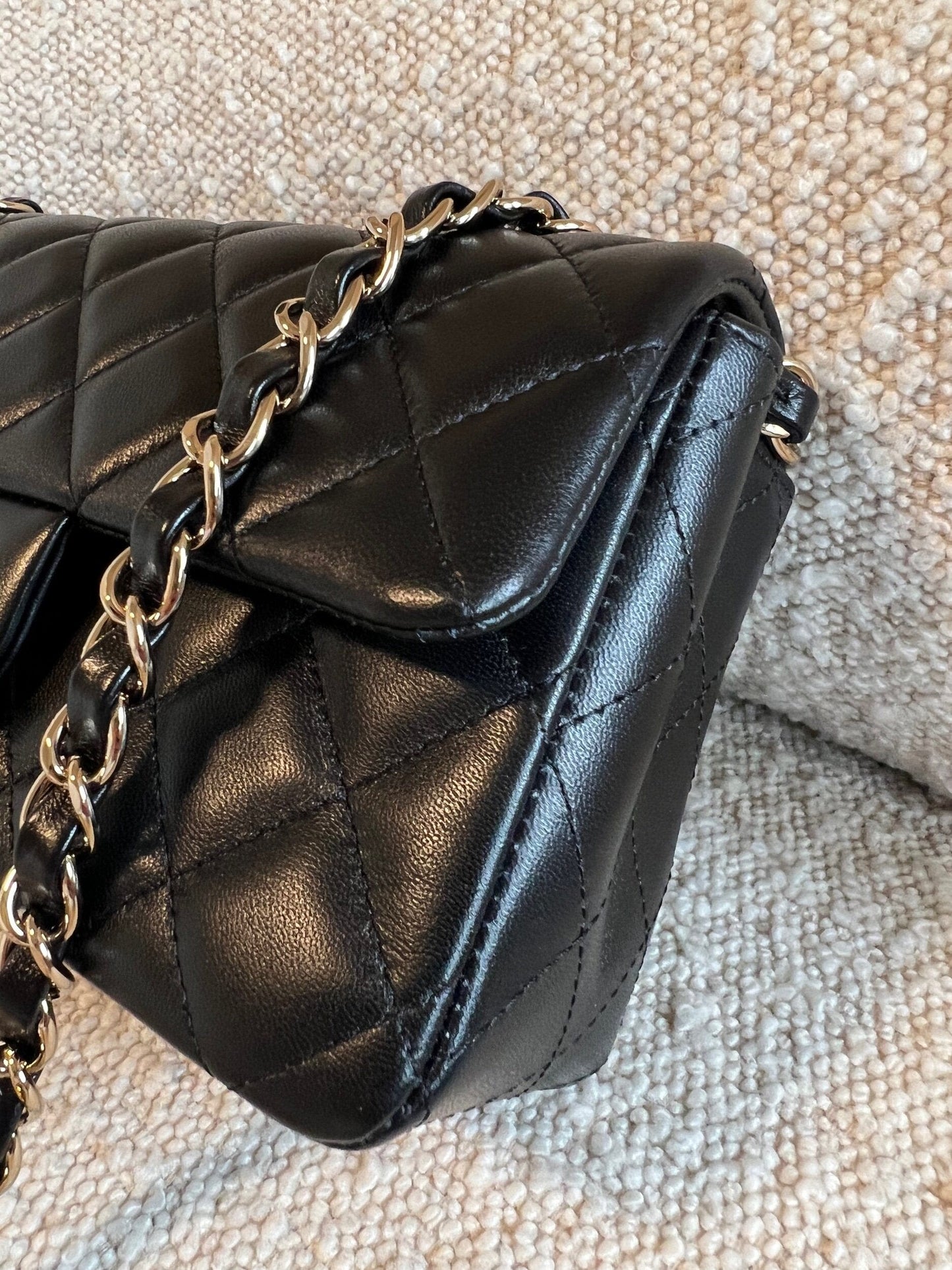 Chanel Black Mini Rectangular Lambskin Quilted Flap LGHW