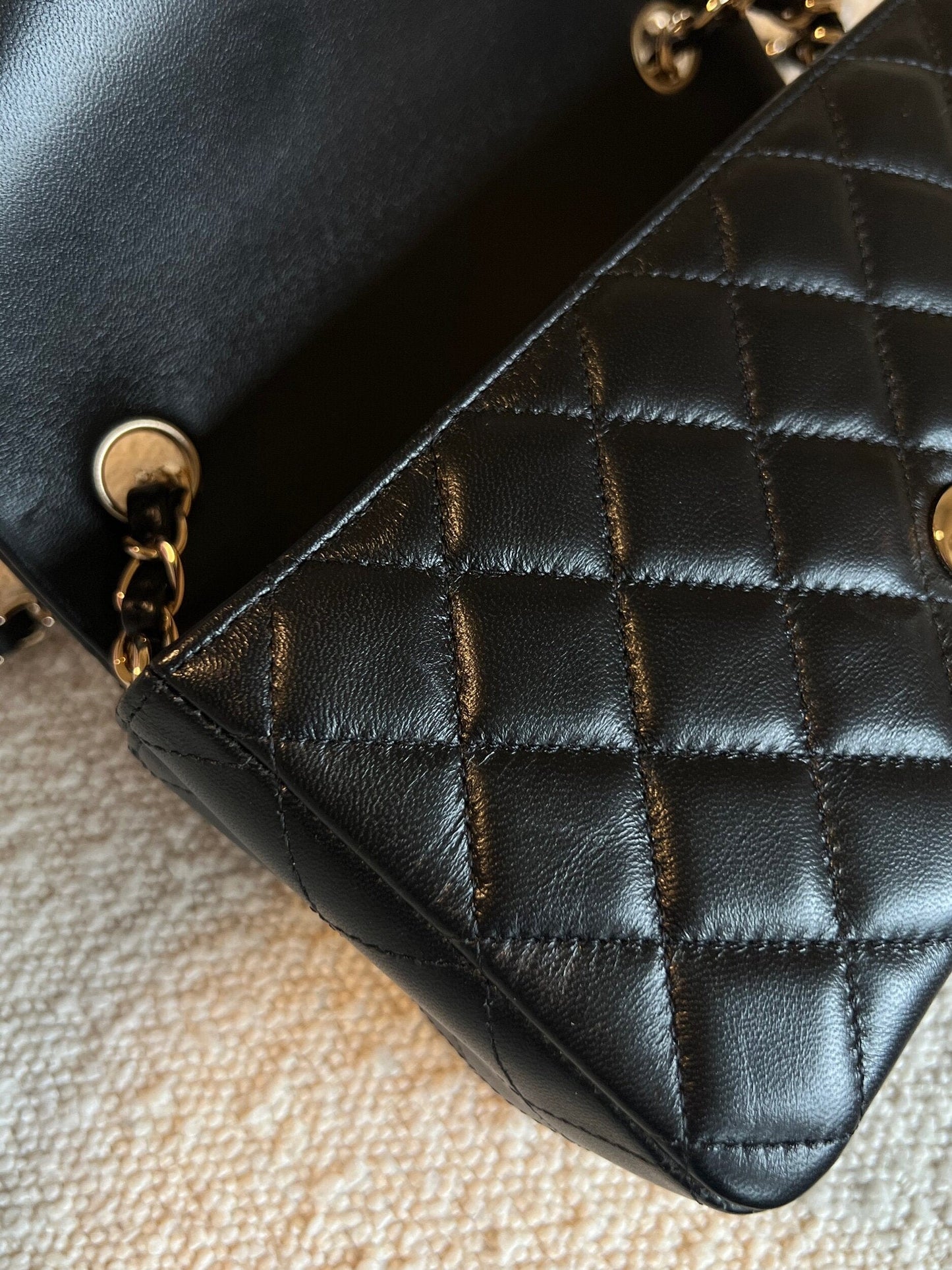 Chanel Black Mini Rectangular Lambskin Quilted Flap LGHW