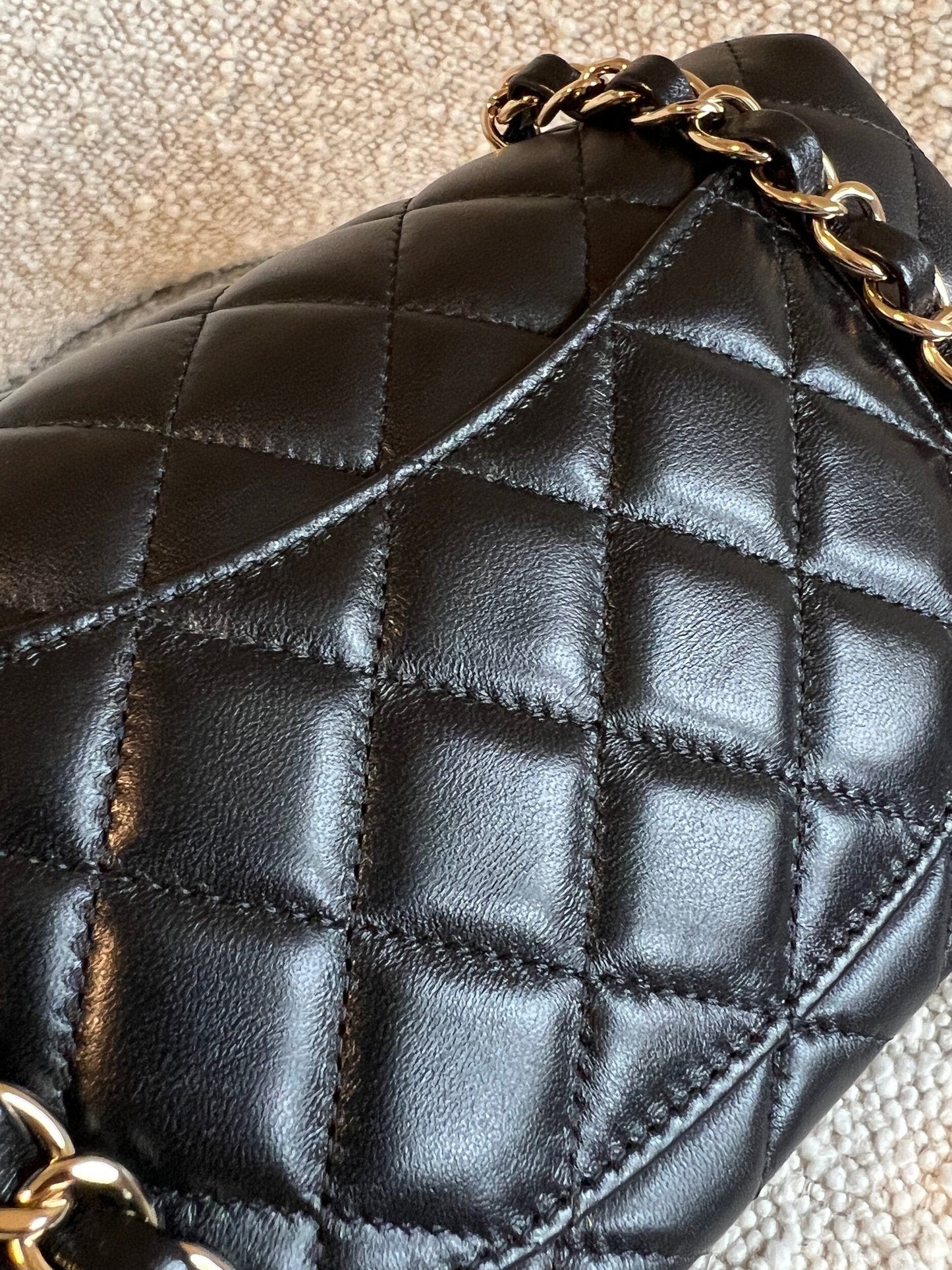 Chanel Black Mini Rectangular Lambskin Quilted Flap LGHW