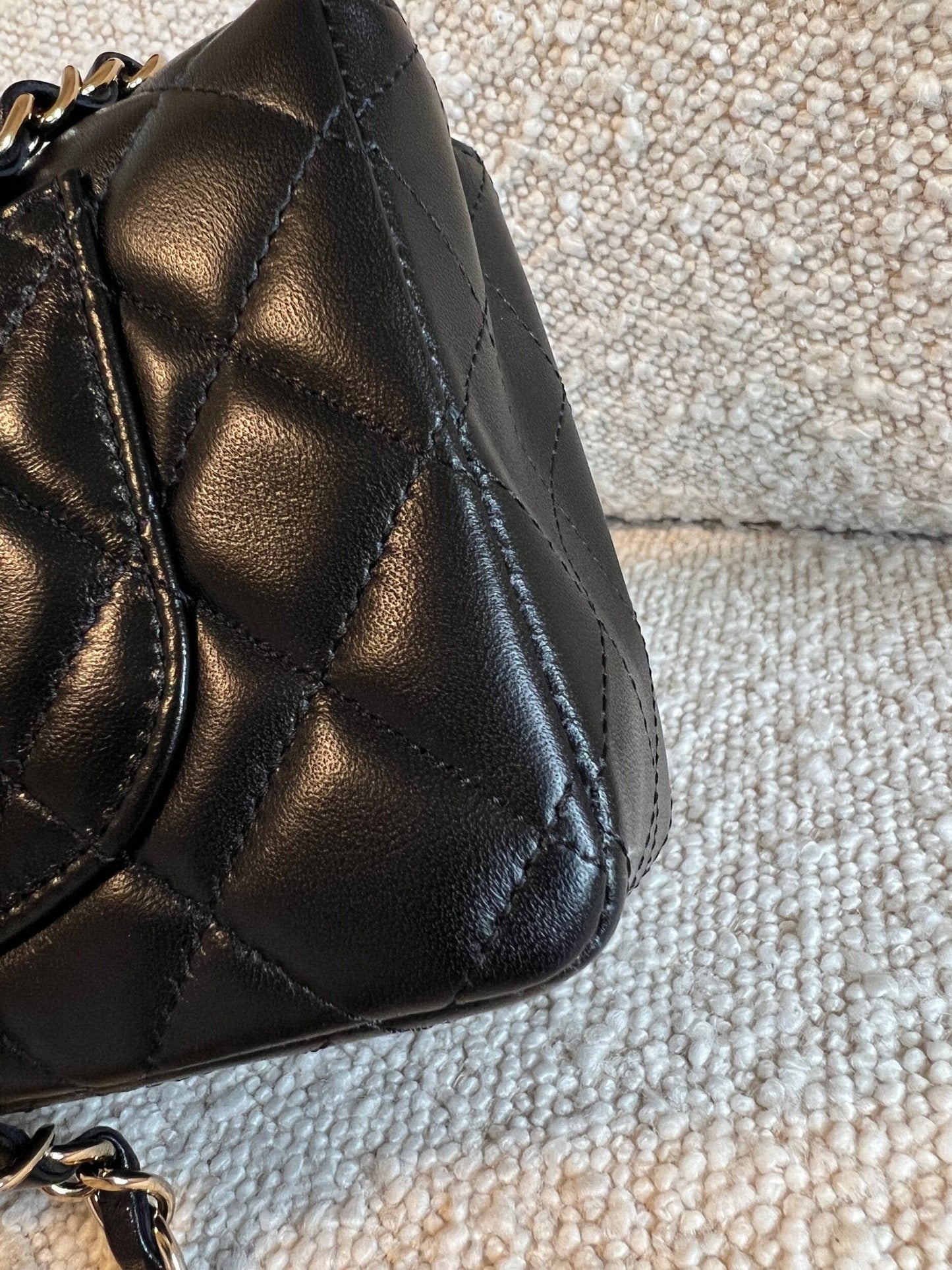 Chanel Black Mini Rectangular Lambskin Quilted Flap LGHW