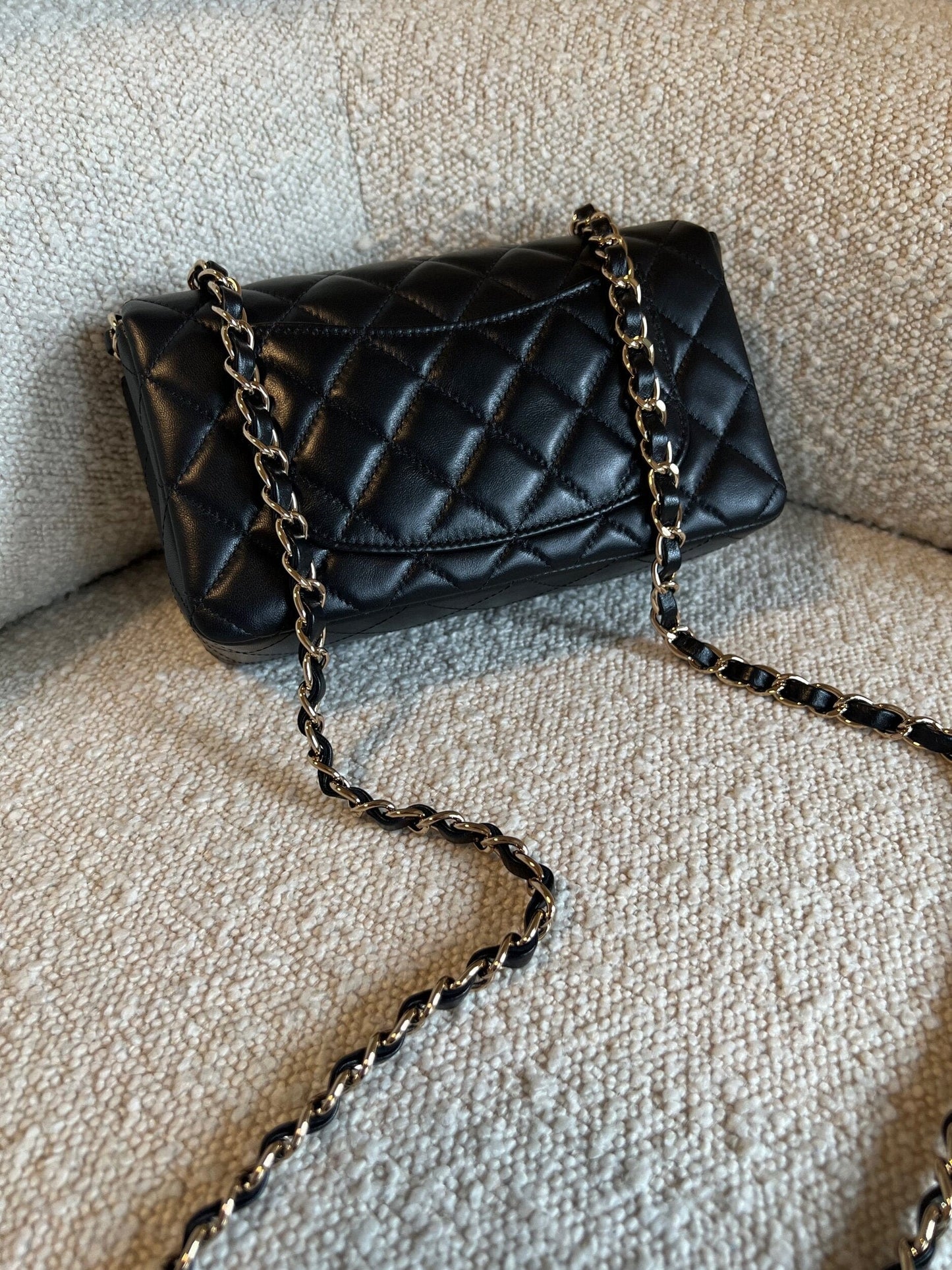Chanel Black Mini Rectangular Lambskin Quilted Flap LGHW