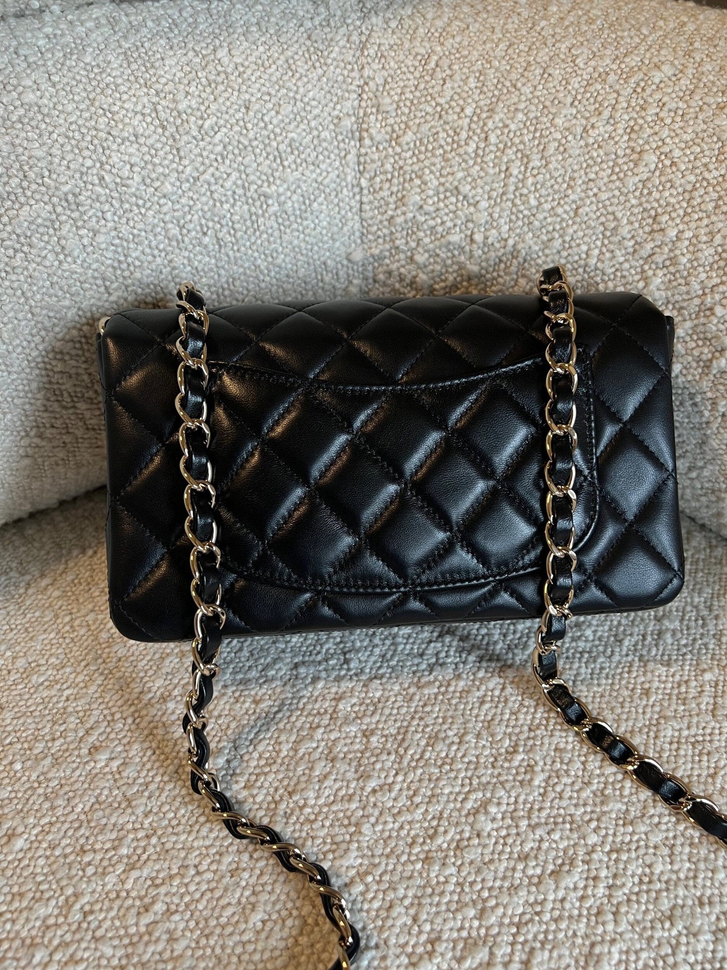 Chanel Black Mini Rectangular Lambskin Quilted Flap LGHW