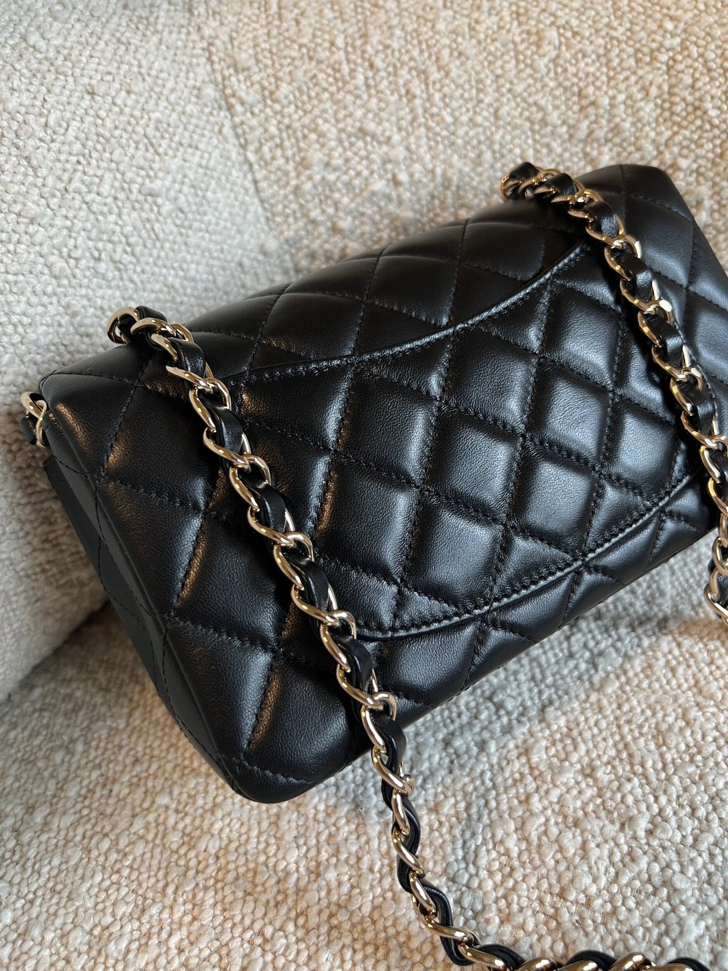 Chanel Black Mini Rectangular Lambskin Quilted Flap LGHW