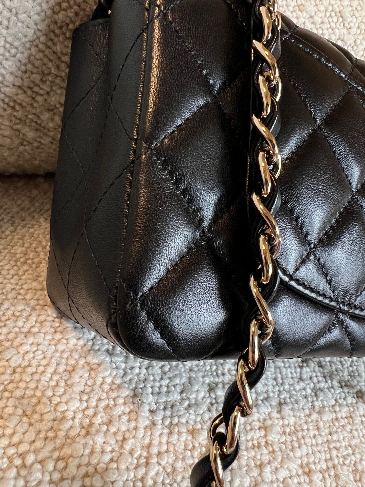 Chanel Black Mini Rectangular Lambskin Quilted Flap LGHW