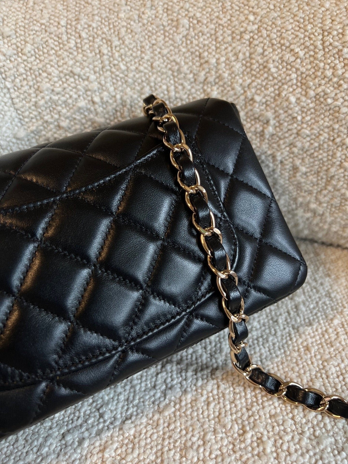 Chanel Black Mini Rectangular Lambskin Quilted Flap LGHW