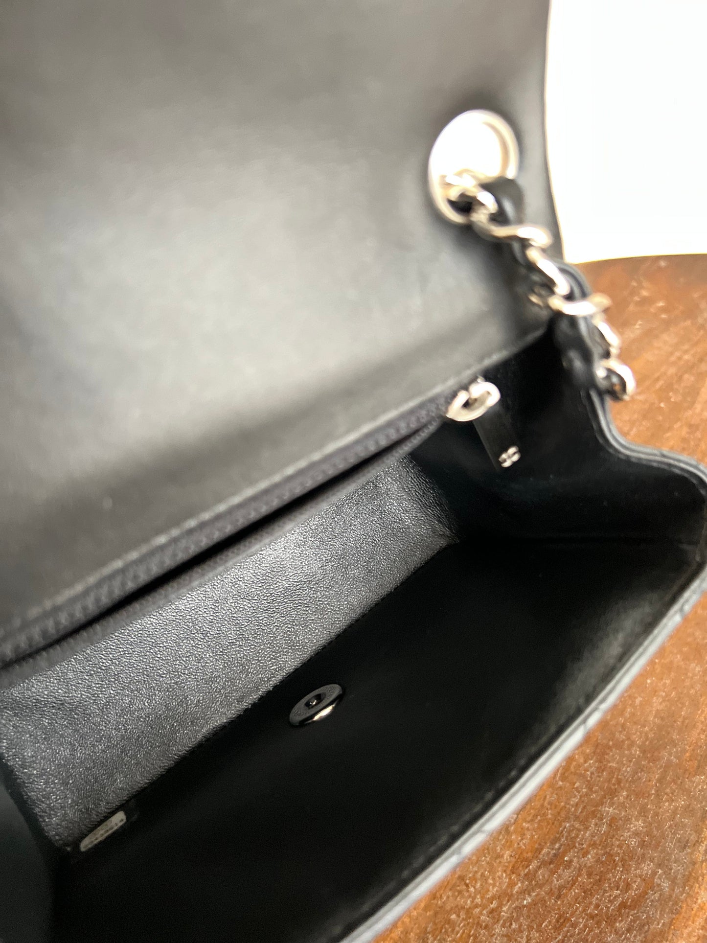 CHANEL BLACK MINI SQUARE LAMBSKIN QUILTED FLAP SILVER HARDWARE