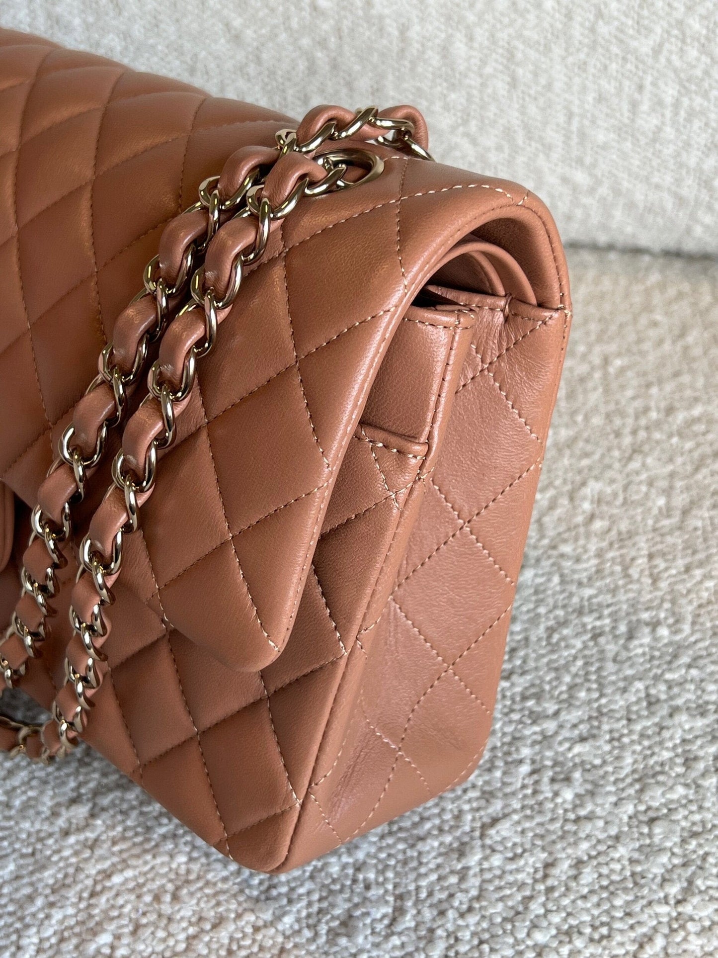 Chanel Caramel Lambskin Quilted Classic Flap Medium LGHW