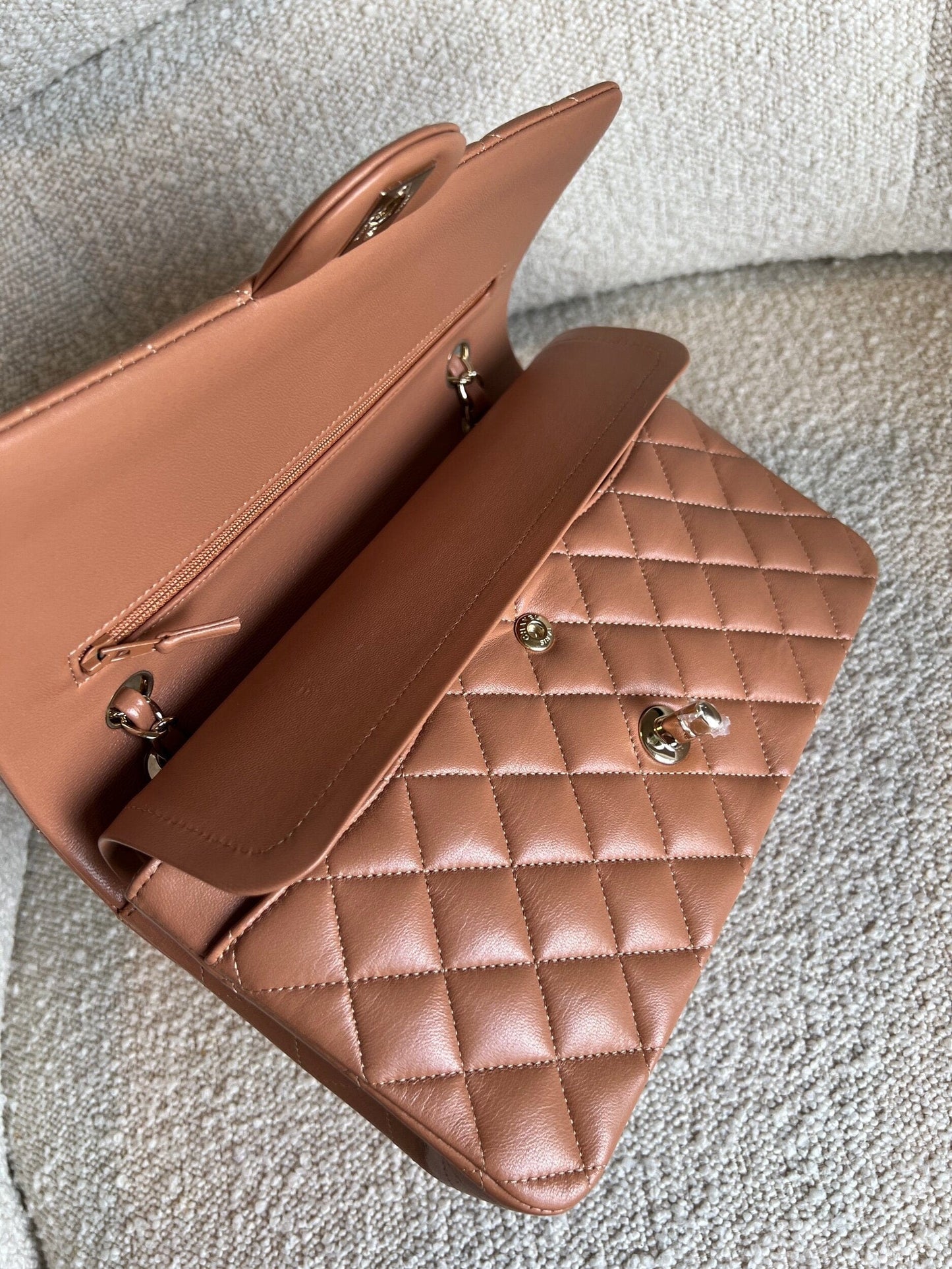 Chanel Caramel Lambskin Quilted Classic Flap Medium LGHW