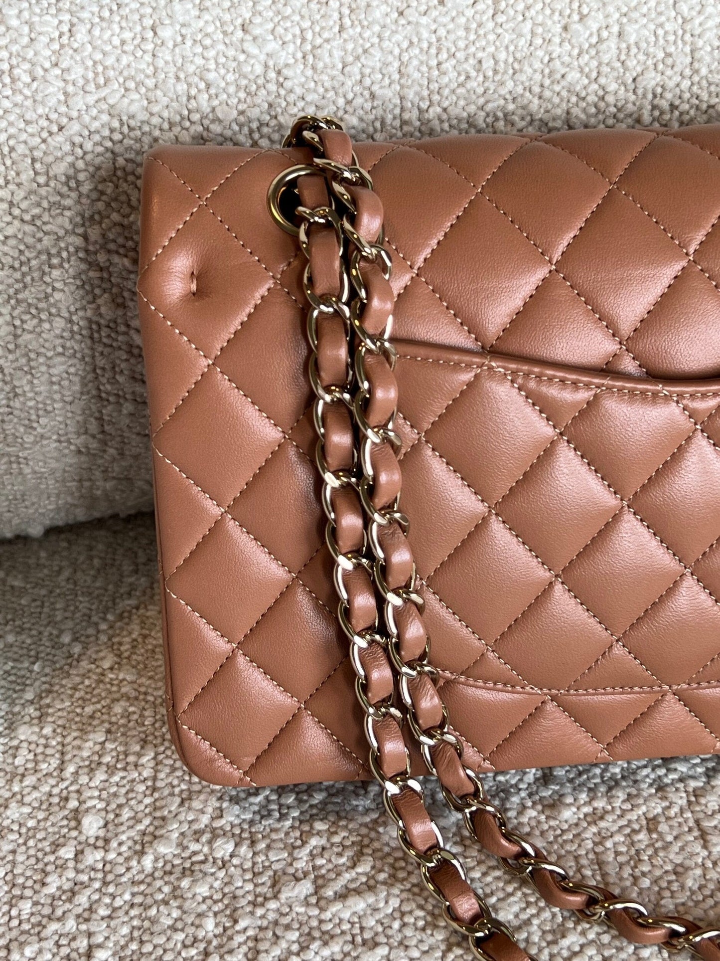 Chanel Caramel Lambskin Quilted Classic Flap Medium LGHW