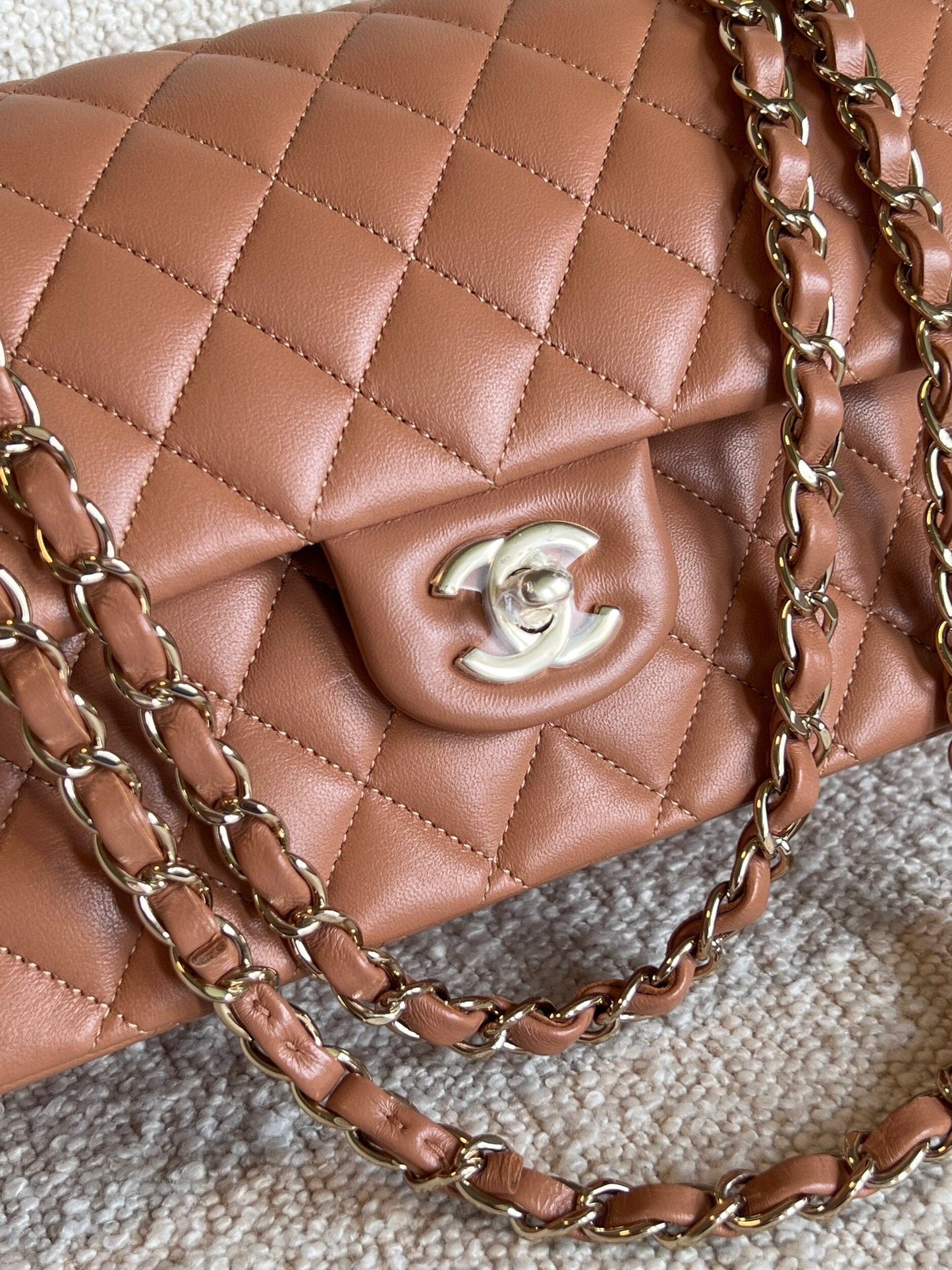 Chanel Caramel Lambskin Quilted Classic Flap Medium LGHW