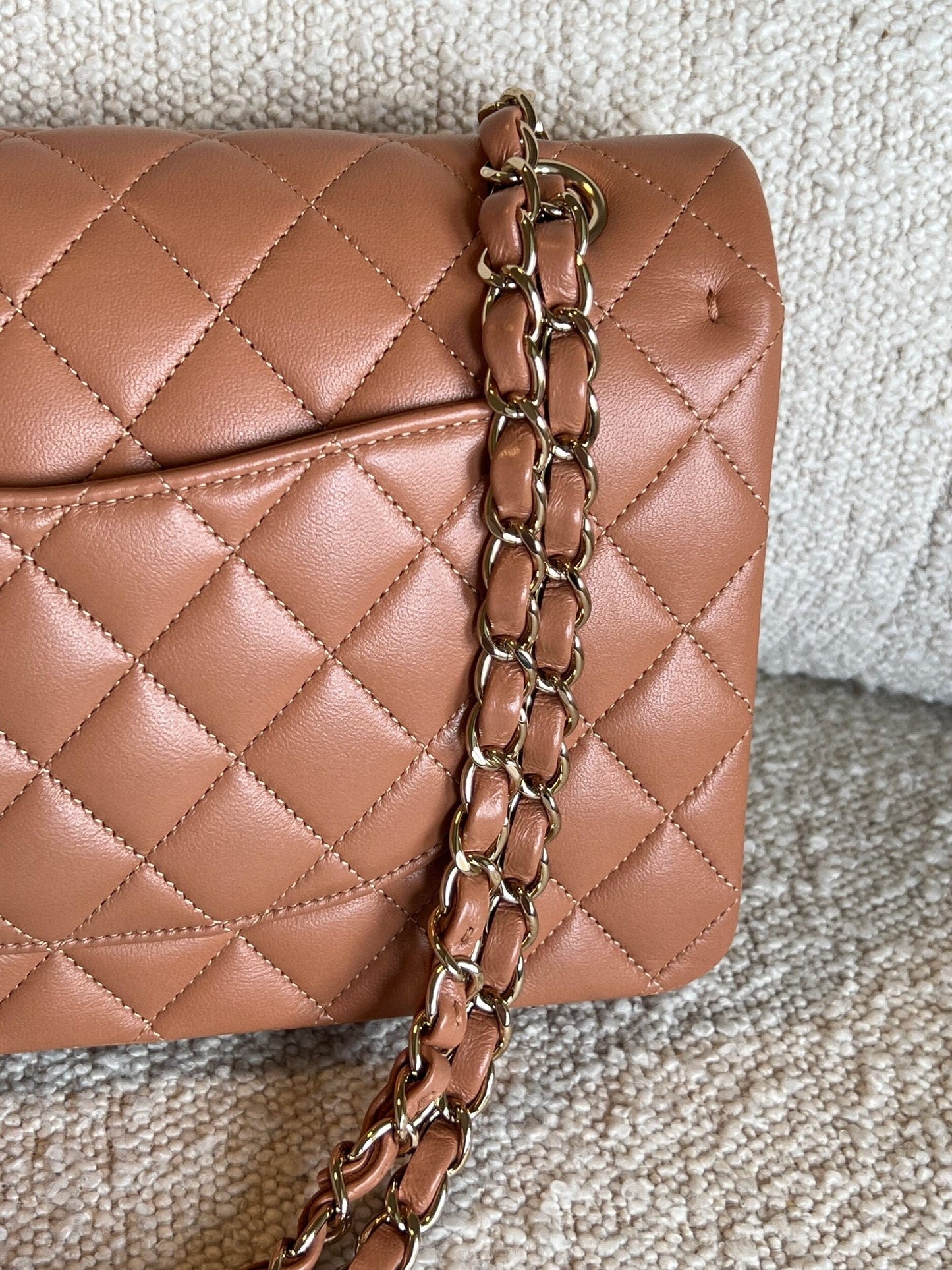 Chanel Caramel Lambskin Quilted Classic Flap Medium LGHW