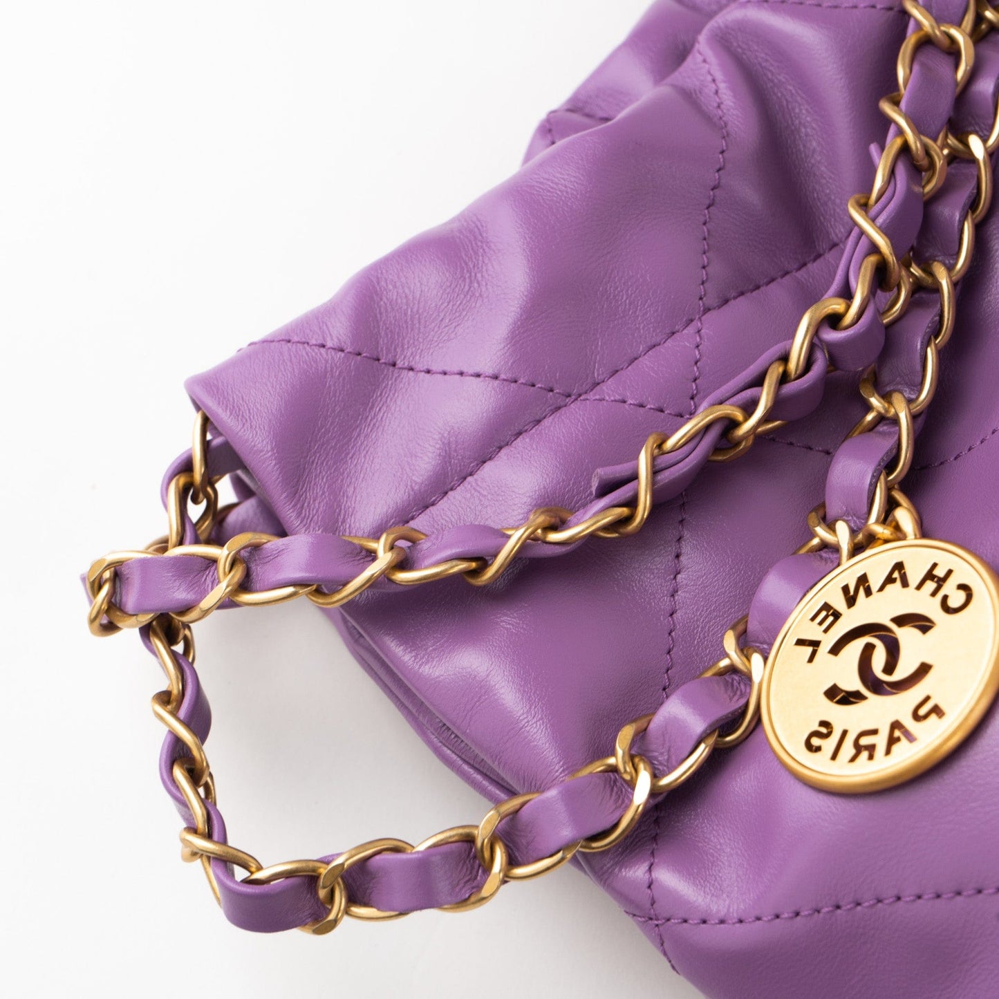 Chanel Purple Calfskin Quilted 22 Drawstring Bag