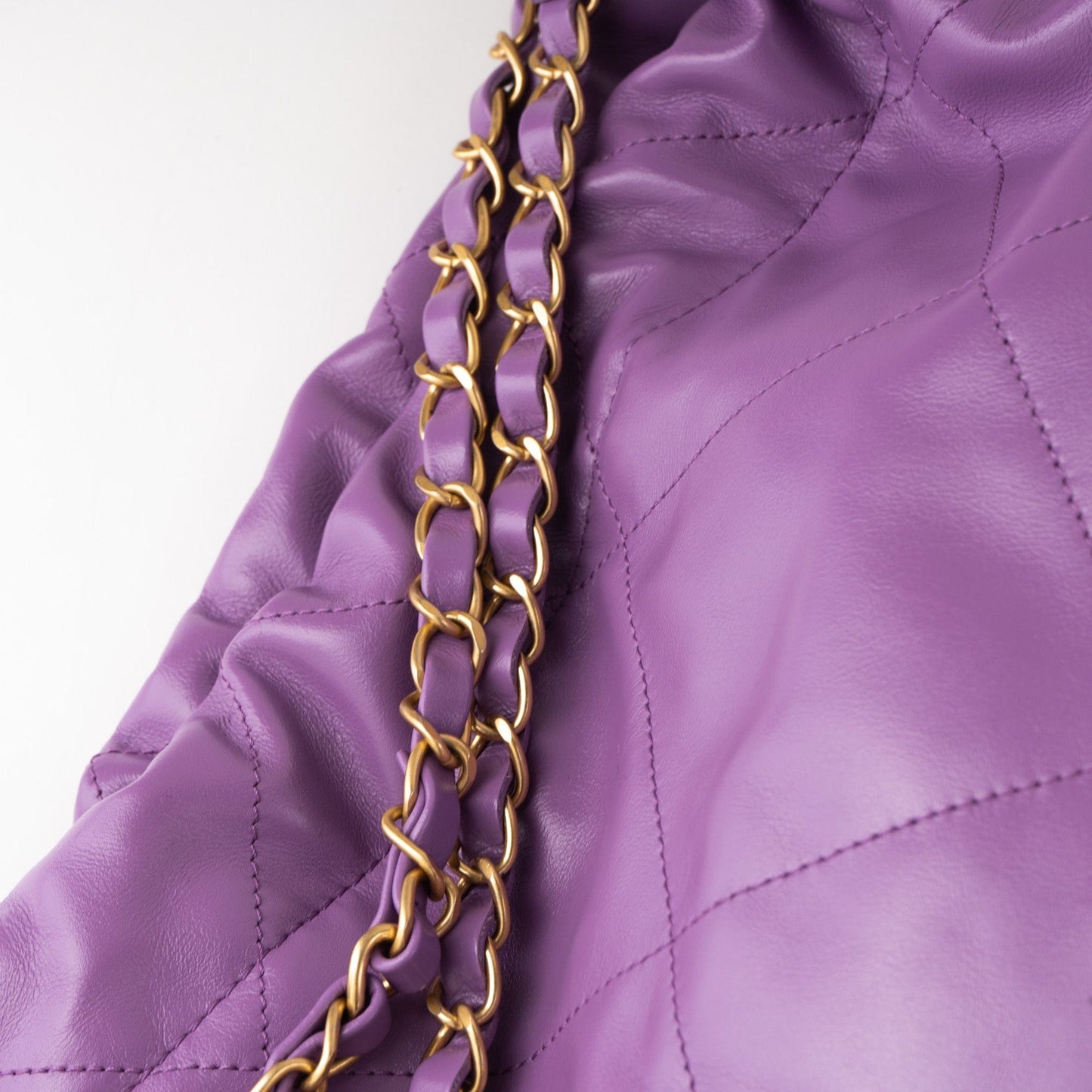 Chanel Purple Calfskin Quilted 22 Drawstring Bag
