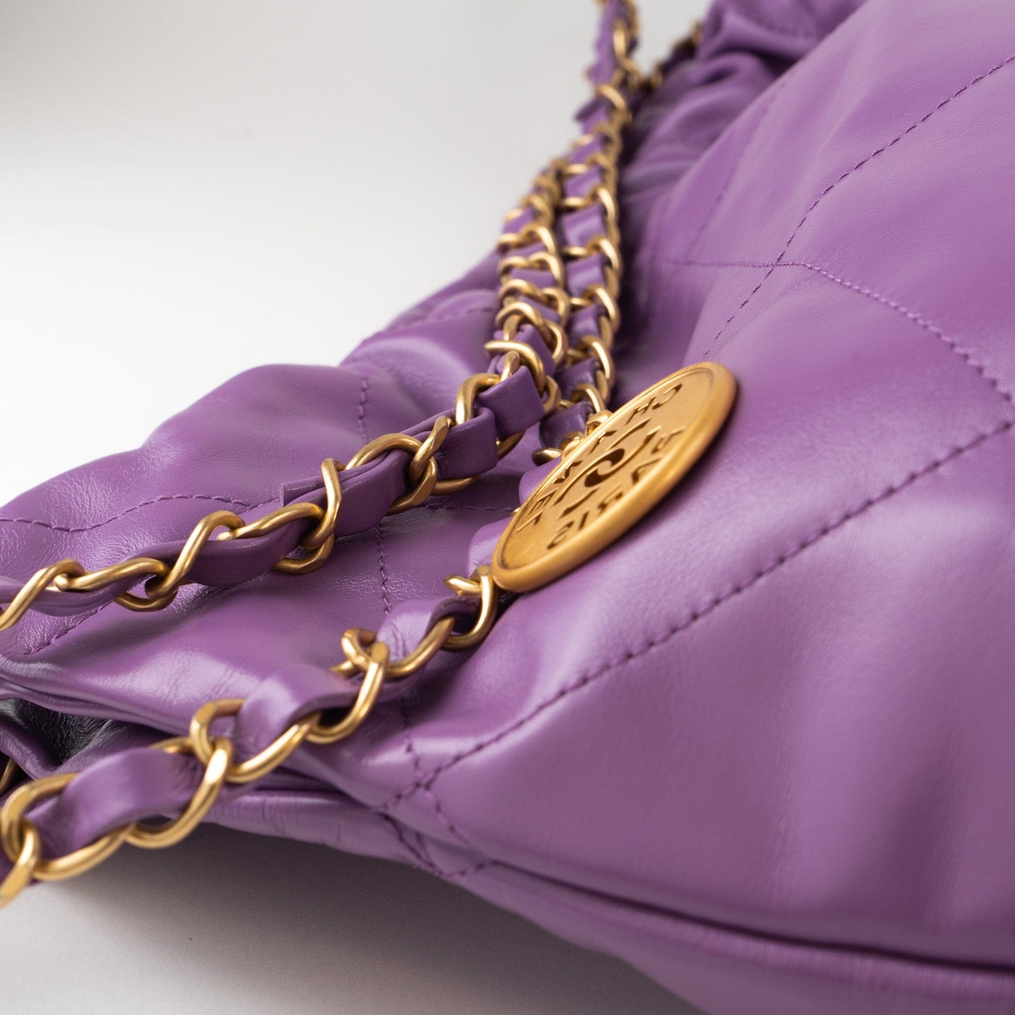 Chanel Purple Calfskin Quilted 22 Drawstring Bag