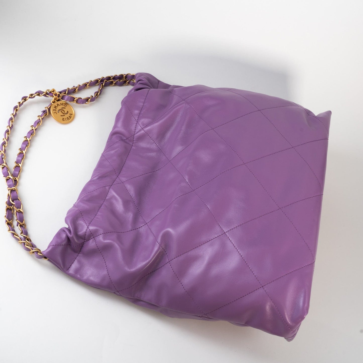 Chanel Purple Calfskin Quilted 22 Drawstring Bag