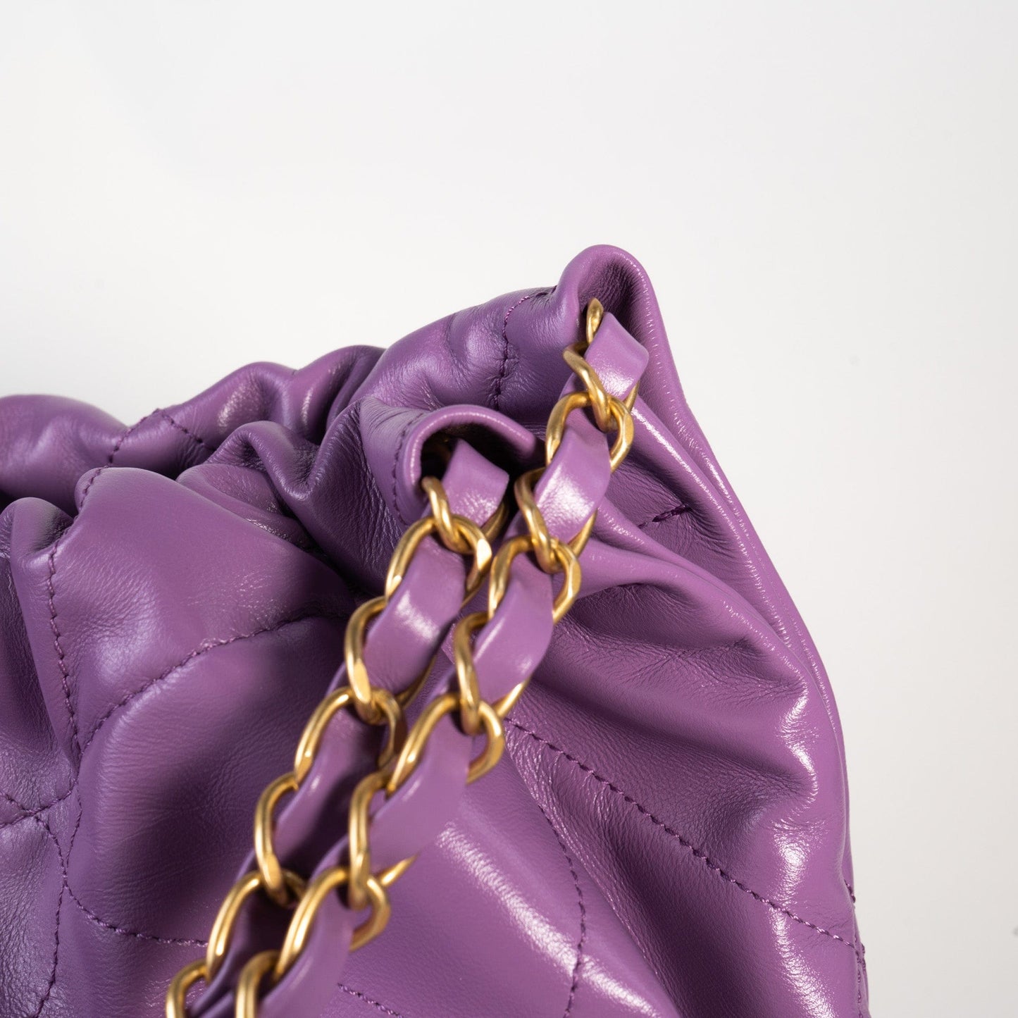 Chanel Purple Calfskin Quilted 22 Drawstring Bag
