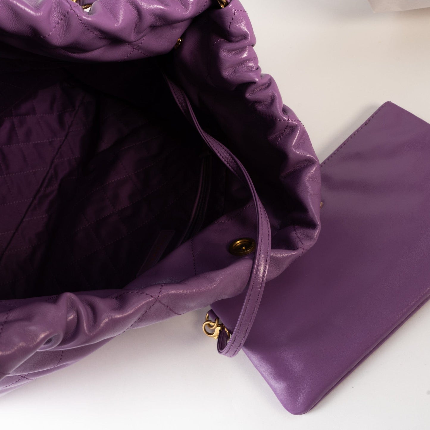 Chanel Purple Calfskin Quilted 22 Drawstring Bag