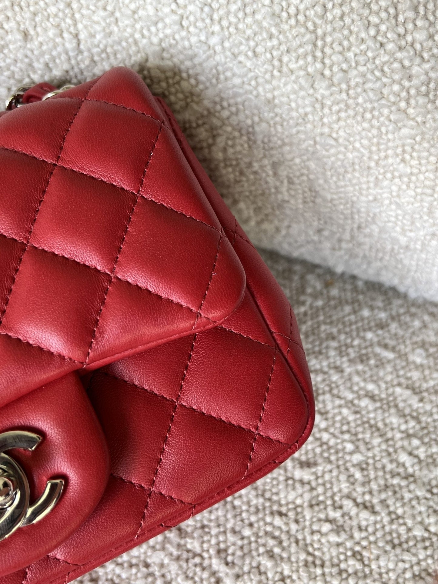 Chanel Red Mini Square Lambskin Quilted Flap SHW