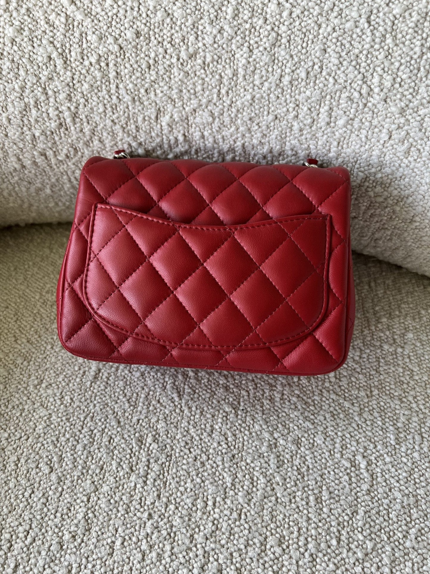 Chanel Red Mini Square Lambskin Quilted Flap SHW