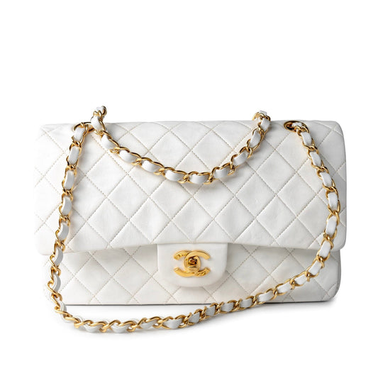 Chanel Vintage White Lambskin Quilted Classic Flap Medium GHW