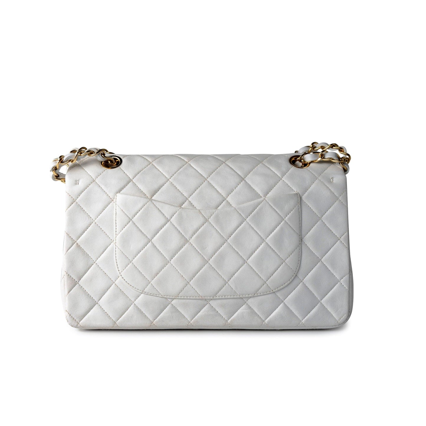 Chanel Vintage White Lambskin Quilted Classic Flap Medium GHW